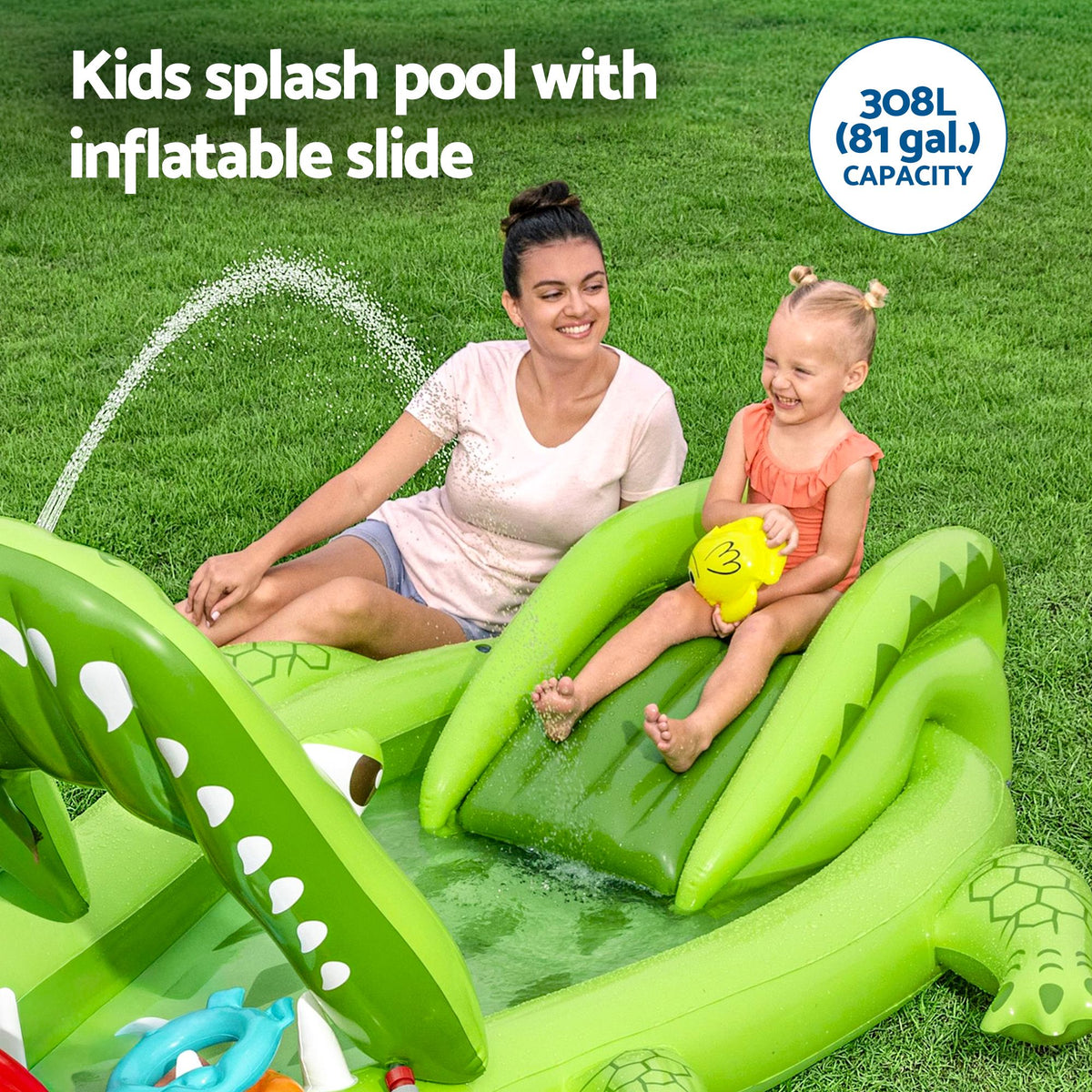 Inflatable Alligator Kids Play Pool with Slide 234cmx163cm Green