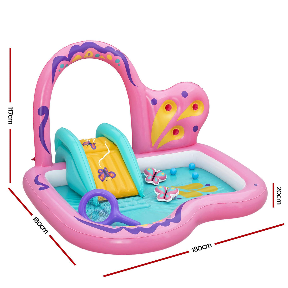 Inflatable Butterfly Kids Play Pool Park with Slide 180cm Pink
