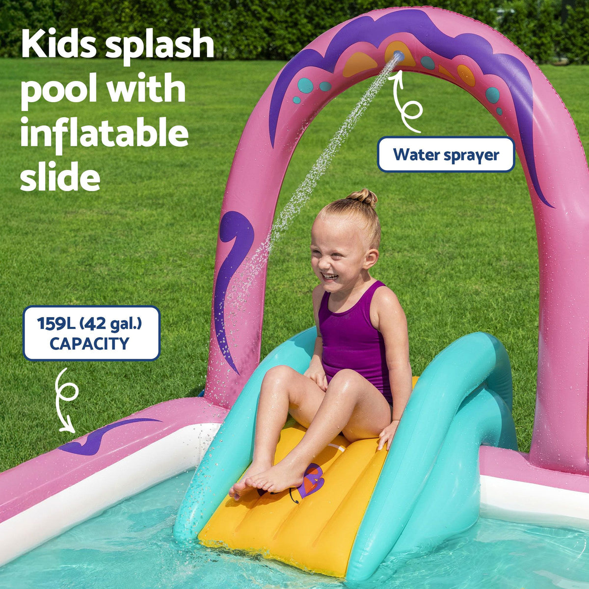 Inflatable Butterfly Kids Play Pool Park with Slide 180cm Pink