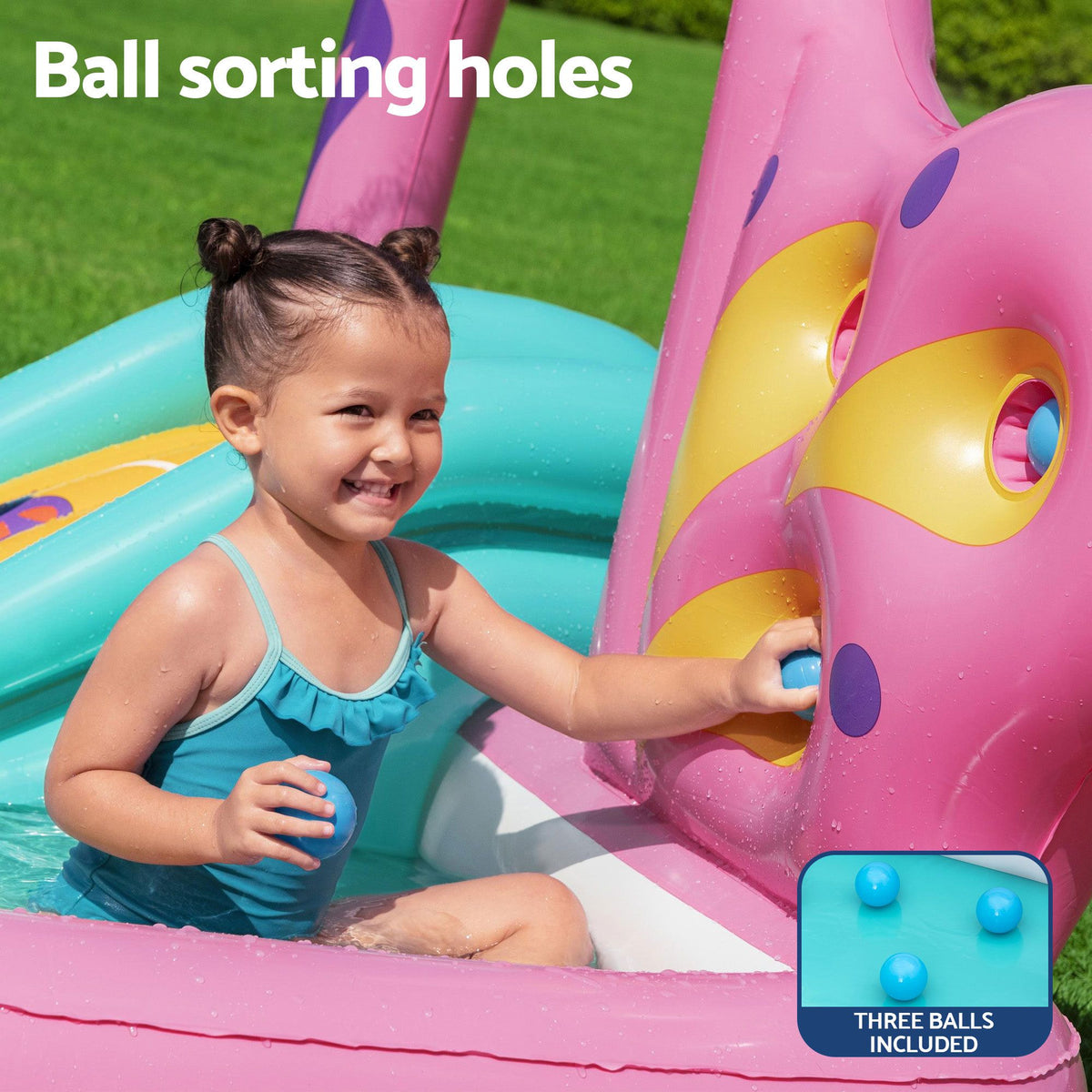 Inflatable Butterfly Kids Play Pool Park with Slide 180cm Pink