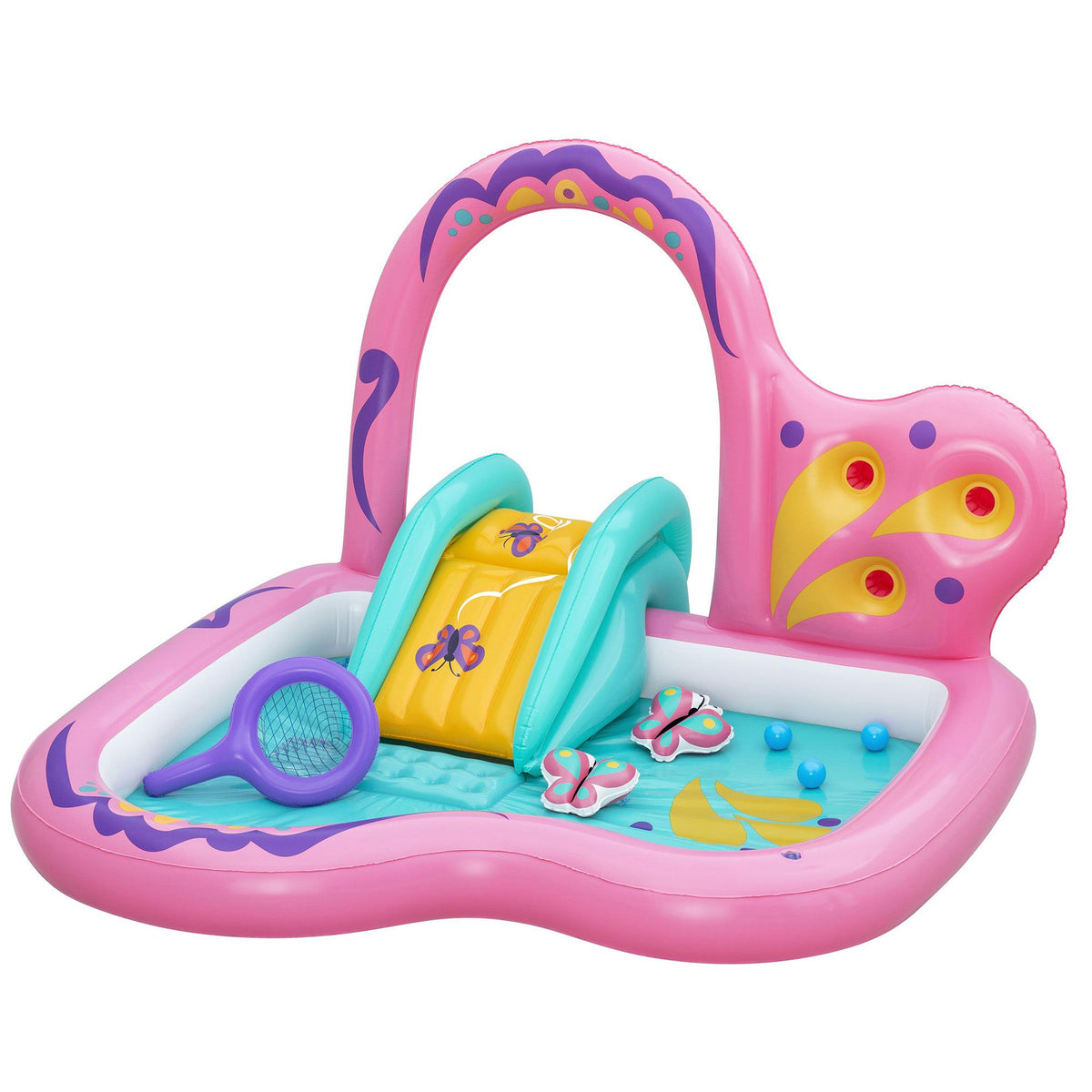 Inflatable Butterfly Kids Play Pool Park with Slide 180cm Pink