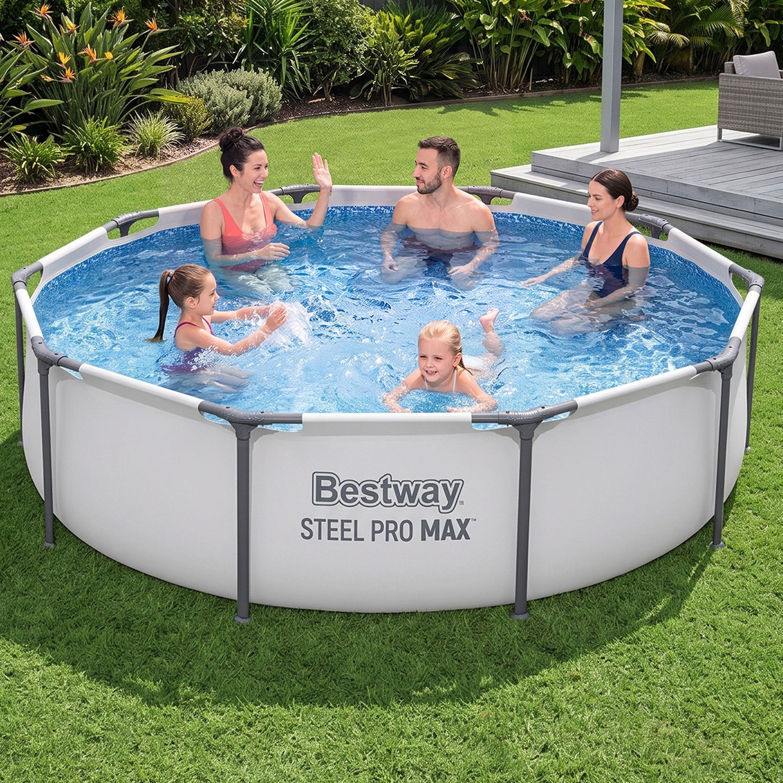 Bestway 305CM Swimming Pools Steel Above Ground Round Backyard Pool Set White