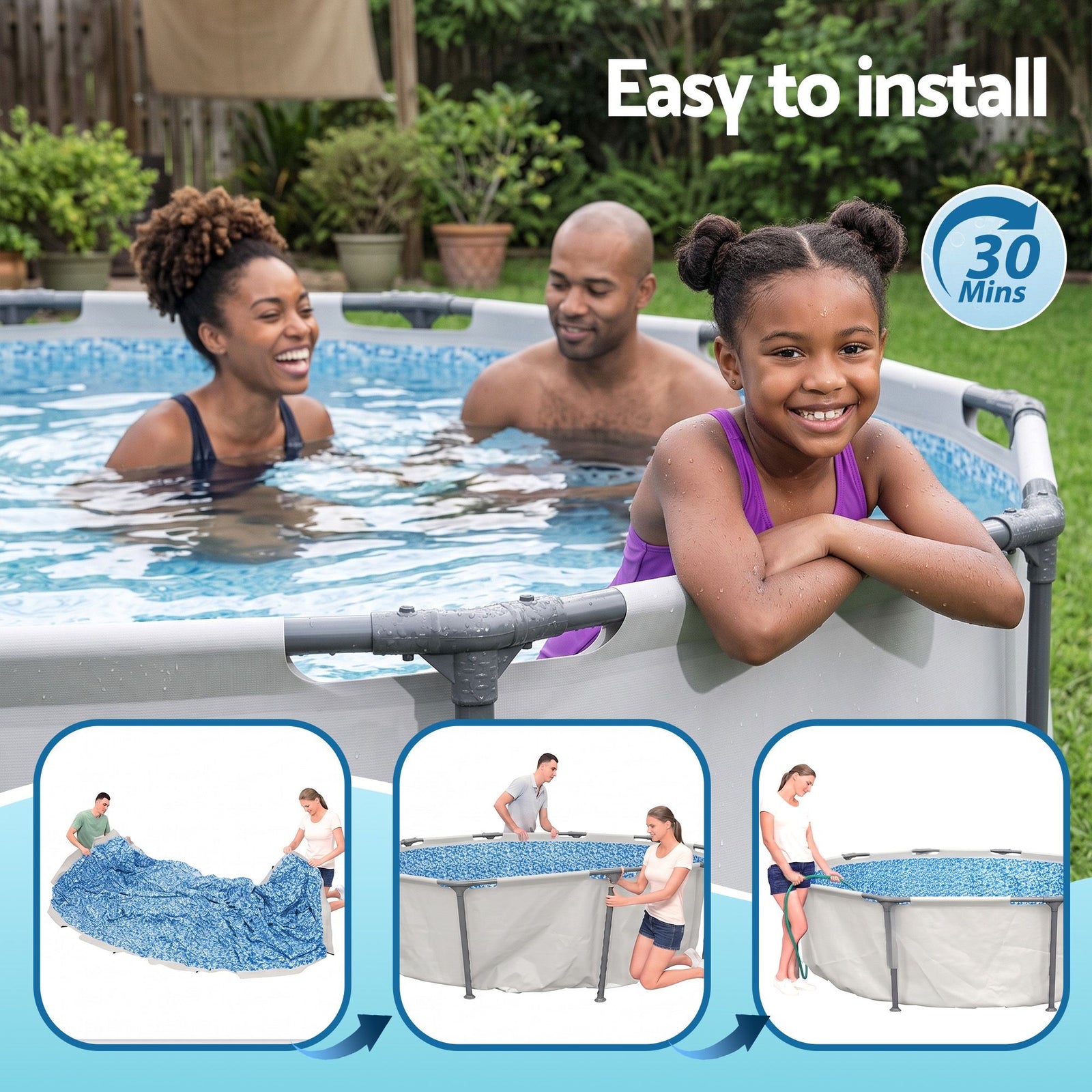Bestway 305CM Swimming Pools Steel Above Ground Round Backyard Pool Set White