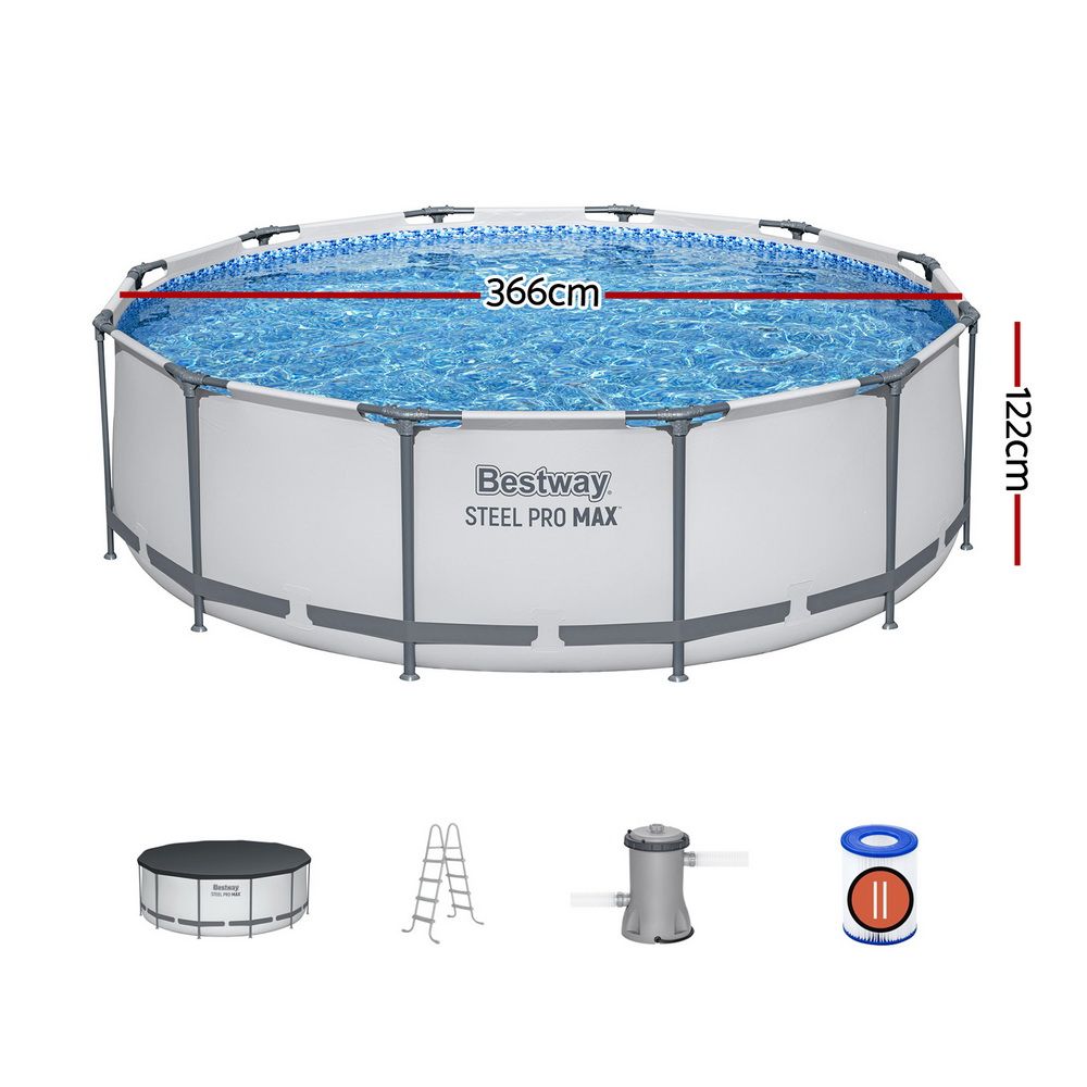 Bestway Steel Pro Max 3.66m Round Above Ground Pool Set Pump Ladder Cover 10250L