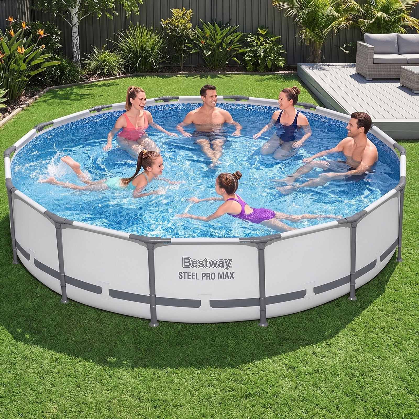 427CM Swimming Pools Steel Above Ground Round Backyard Pool Set White