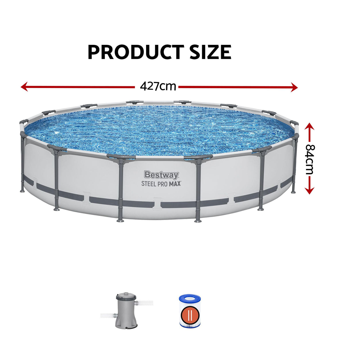 427CM Swimming Pools Steel Above Ground Round Backyard Pool Set White