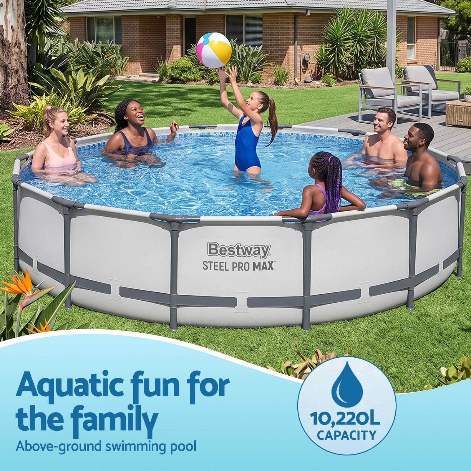 427CM Swimming Pools Steel Above Ground Round Backyard Pool Set White