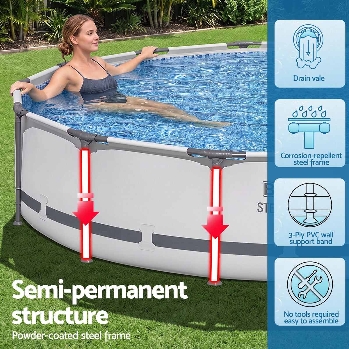 427CM Swimming Pools Steel Above Ground Round Backyard Pool Set White