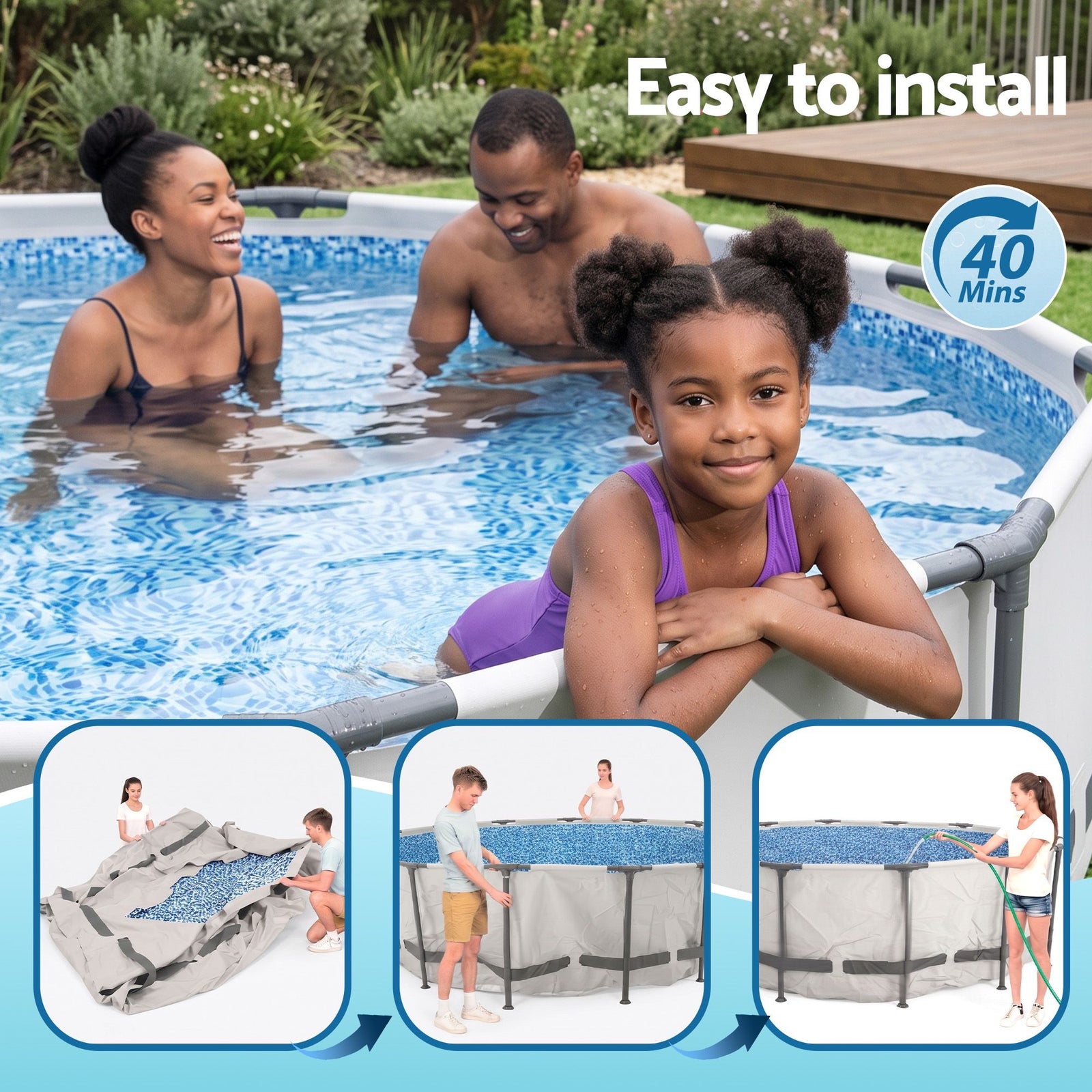427CM Swimming Pools Steel Above Ground Round Backyard Pool Set White