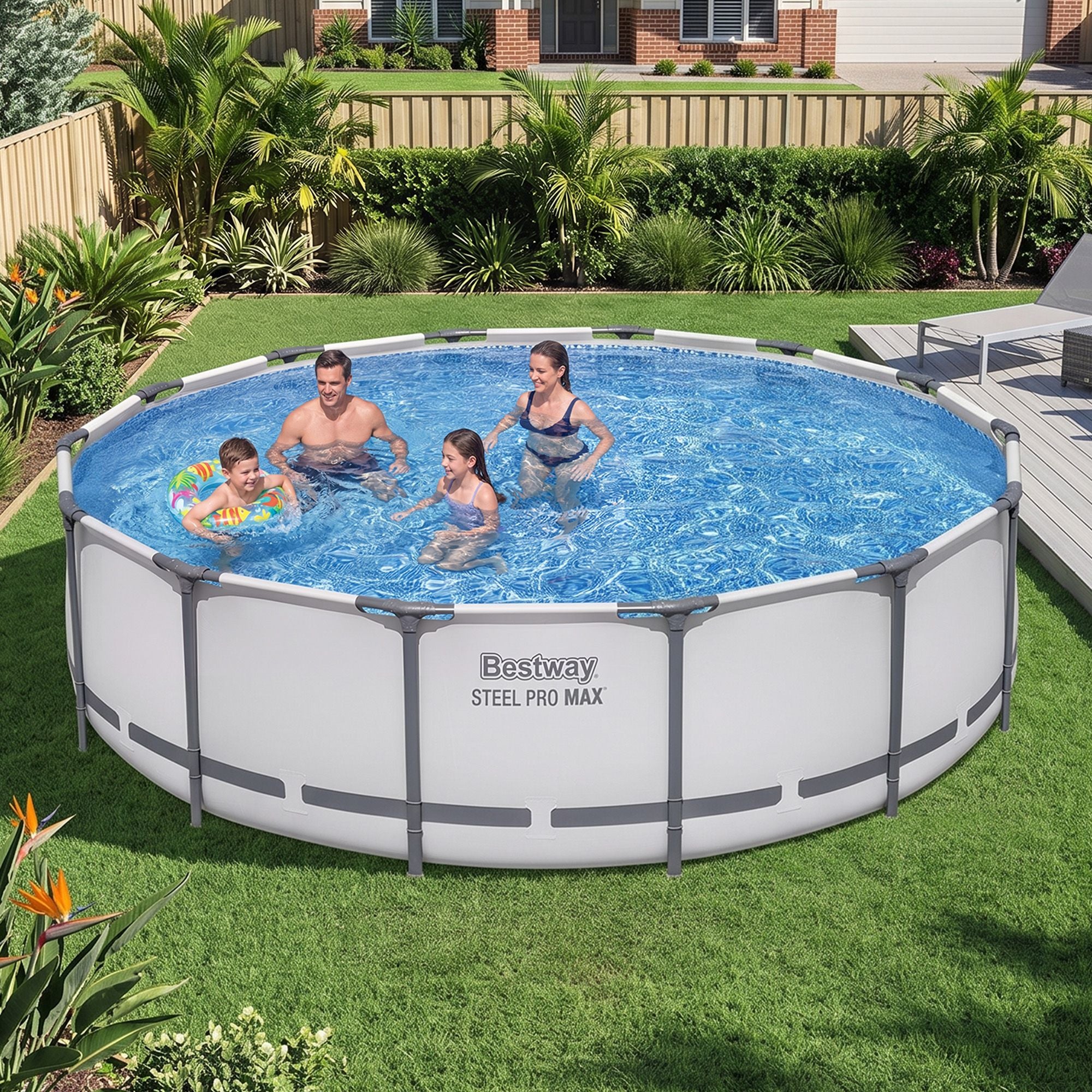 Swimming Pools 427cm x 107cm Steel Above Ground Round Backyard Pool Set White