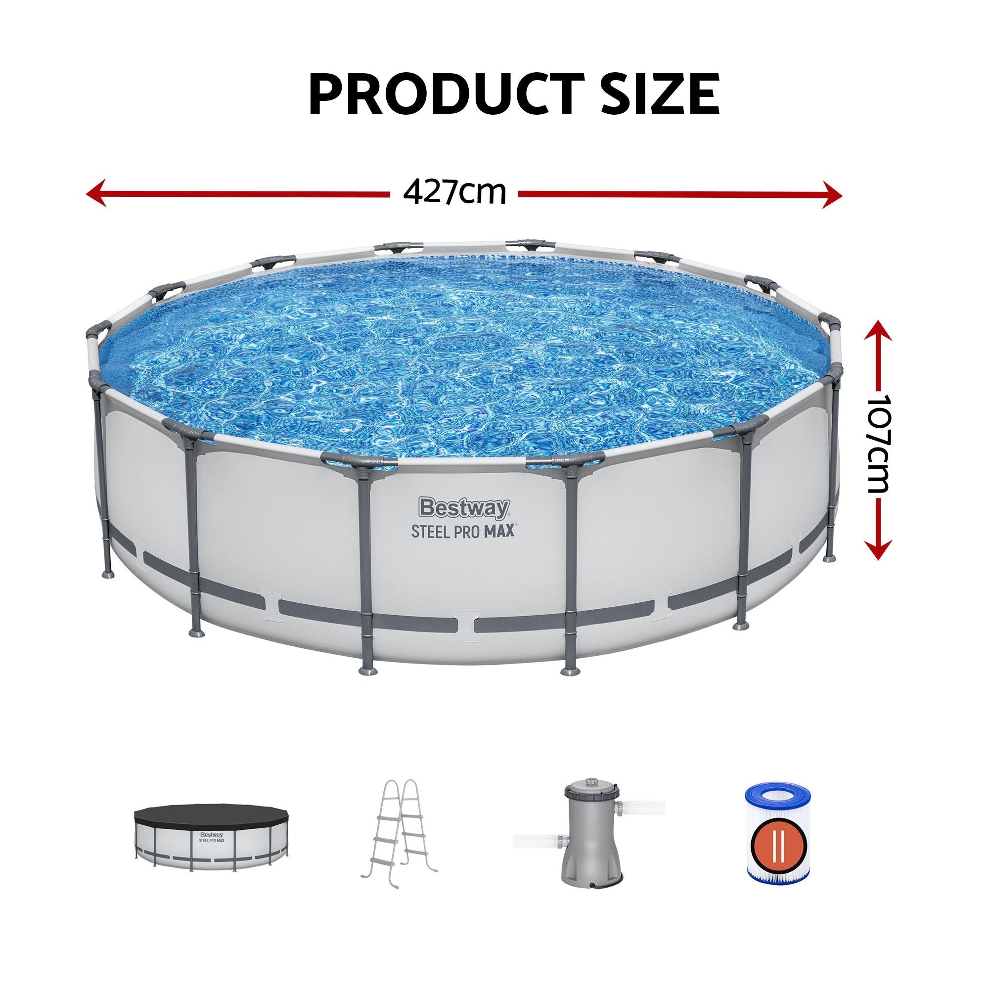 Swimming Pools 427cm x 107cm Steel Above Ground Round Backyard Pool Set White