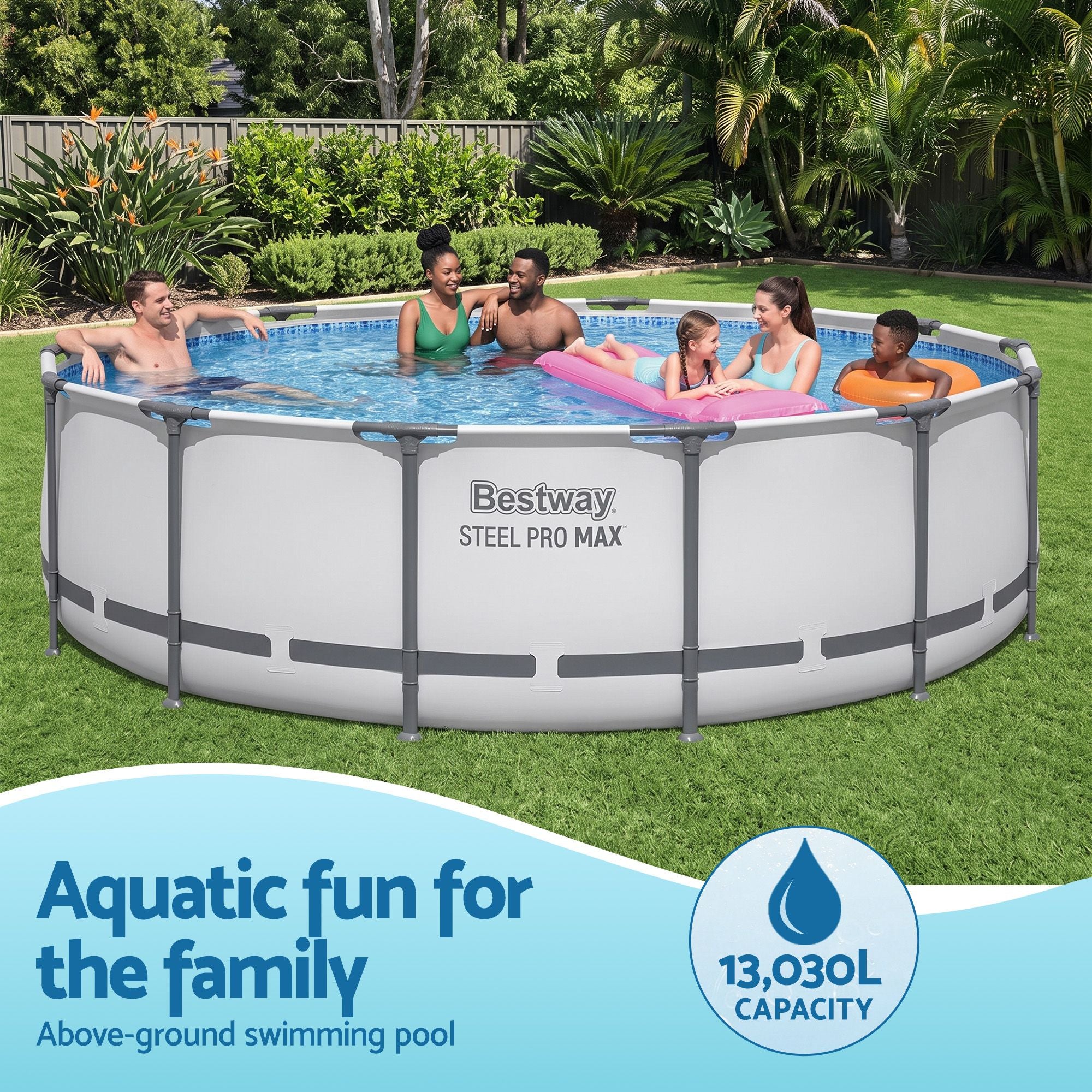 Swimming Pools 427cm x 107cm Steel Above Ground Round Backyard Pool Set White