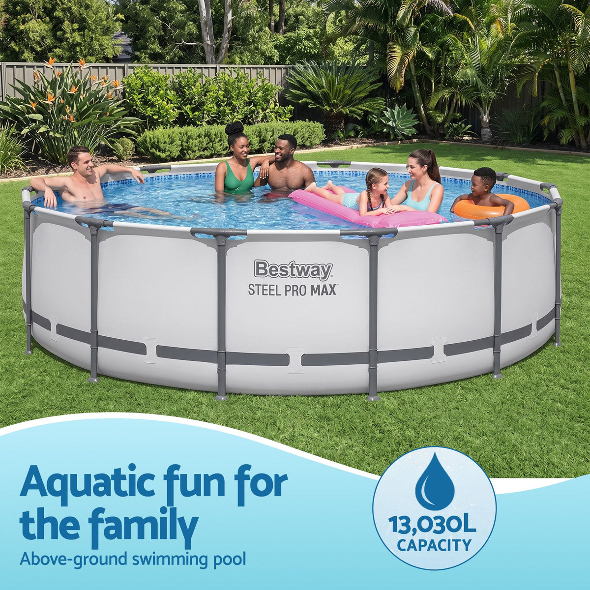 427 x 107cm Above Ground Steel Round Swimming Pool Set, Backyard, White