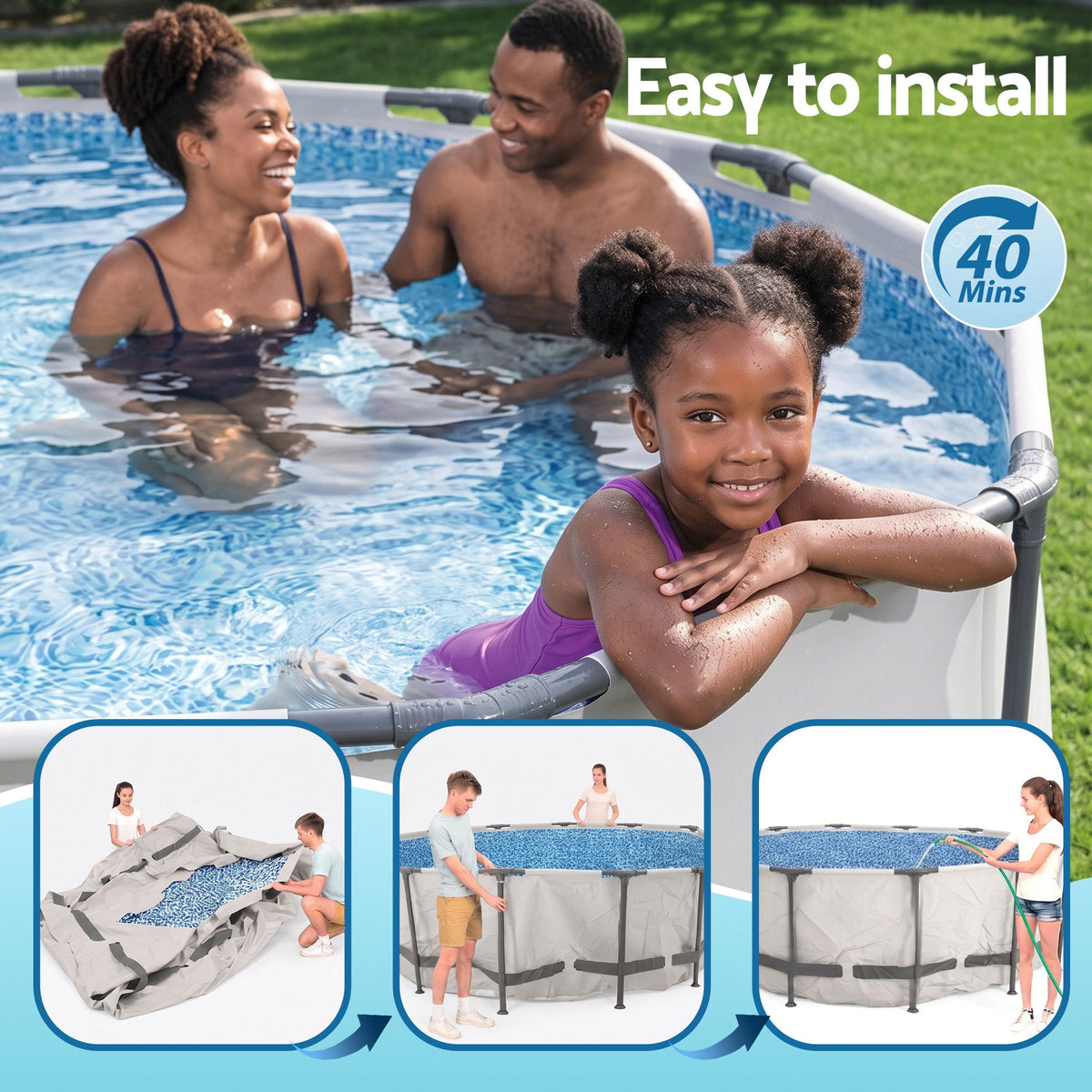 427 x 107cm Above Ground Steel Round Swimming Pool Set, Backyard, White