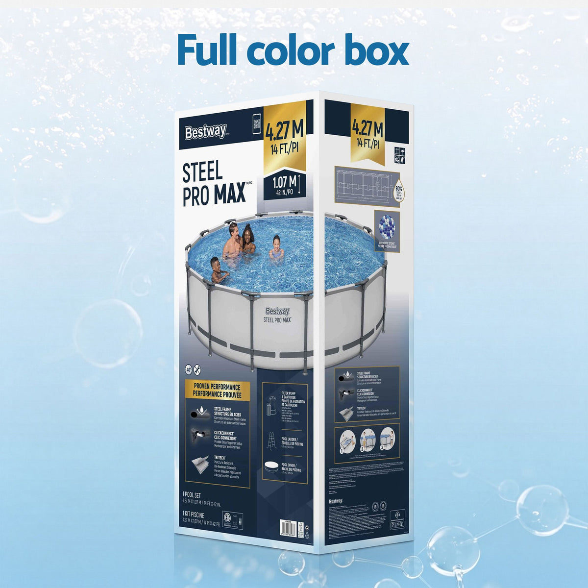 427 x 107cm Above Ground Steel Round Swimming Pool Set, Backyard, White