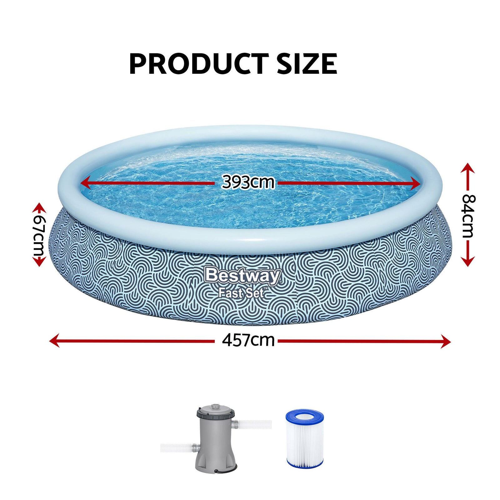 Bestway 457cm Swimming Pool Inflatable Above Ground Round Pools w/ Filter Pump