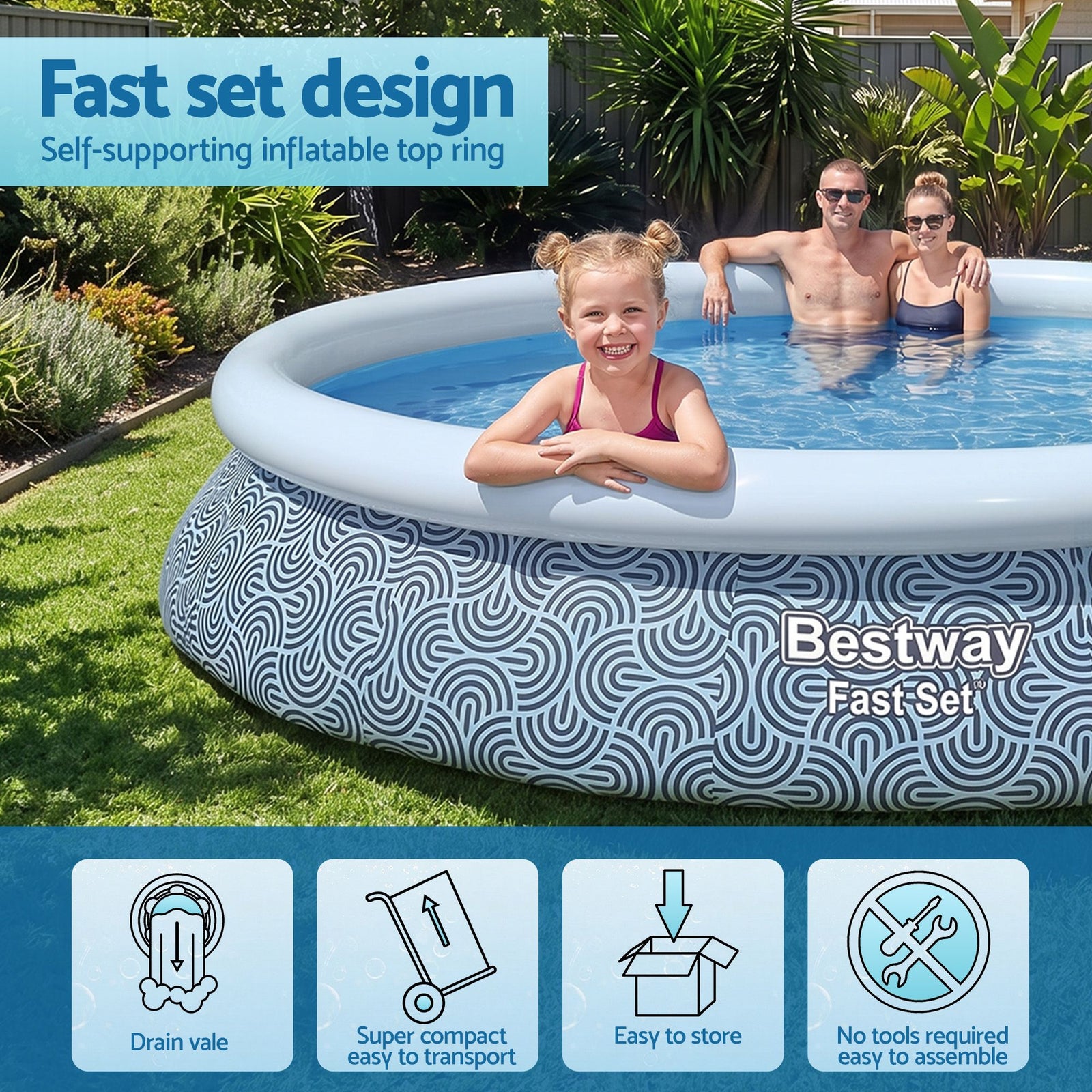 Bestway 457cm Swimming Pool Inflatable Above Ground Round Pools w/ Filter Pump