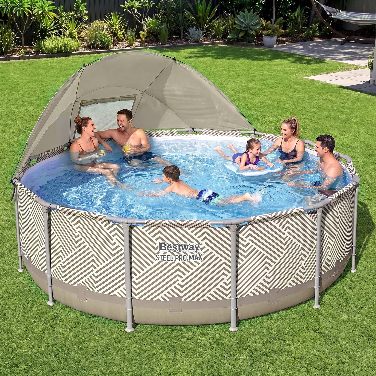 Swimming Pools 396cm x 107cm Steel Above Ground Canopy Backyard Pool Set White