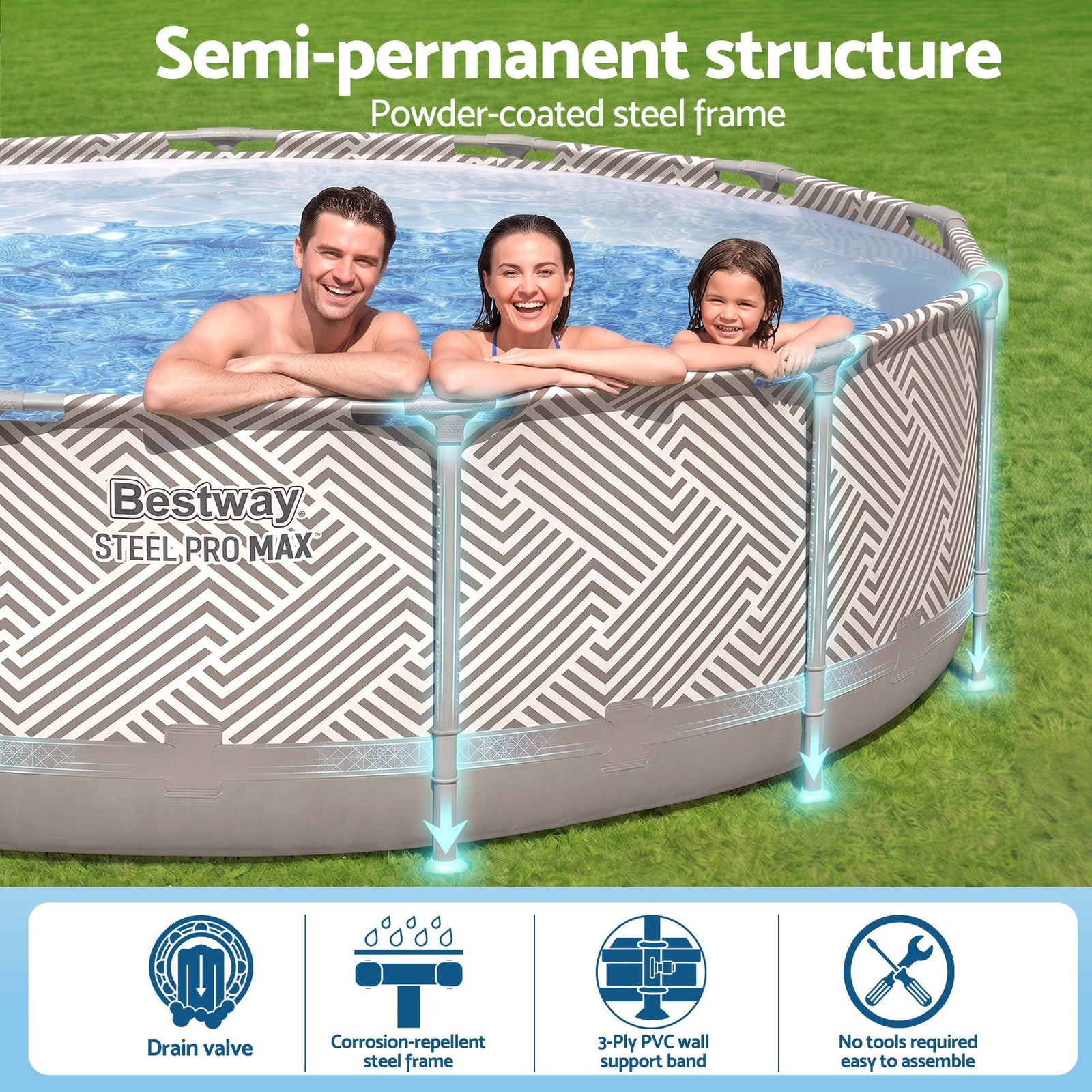 Swimming Pools 396cm x 107cm Steel Above Ground Canopy Backyard Pool Set White