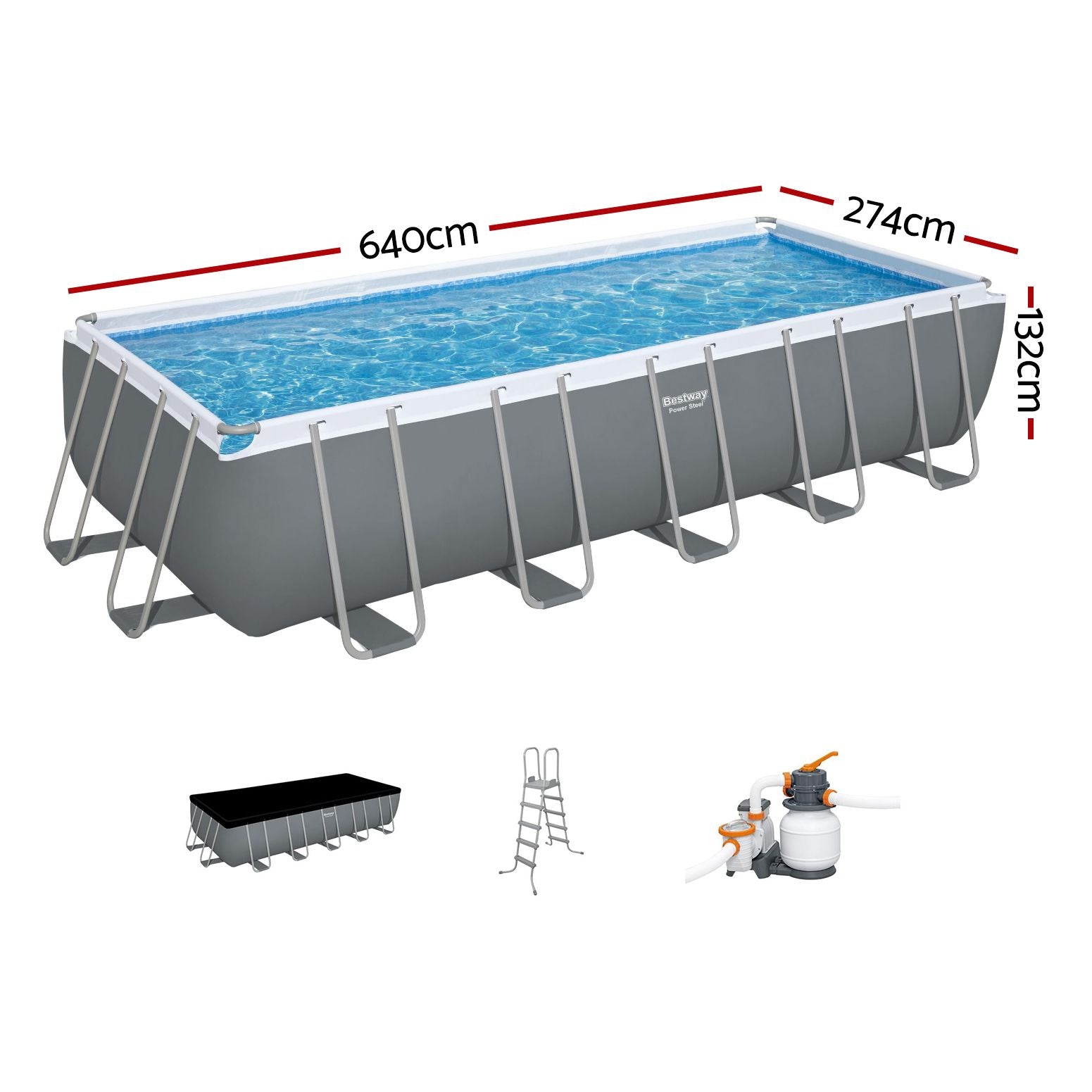 640x274x132cm Power Steel Above Ground Pool Set 19281L with Pump Ladder