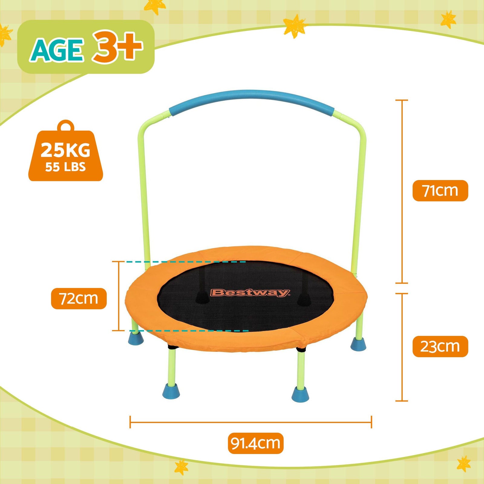 36inch Kids Trampoline Foldable Rebounder Fitness for Ages 3+ Orange