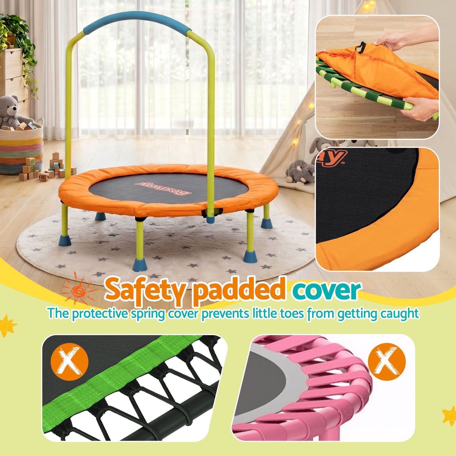 36inch Kids Trampoline Foldable Rebounder Fitness for Ages 3+ Orange