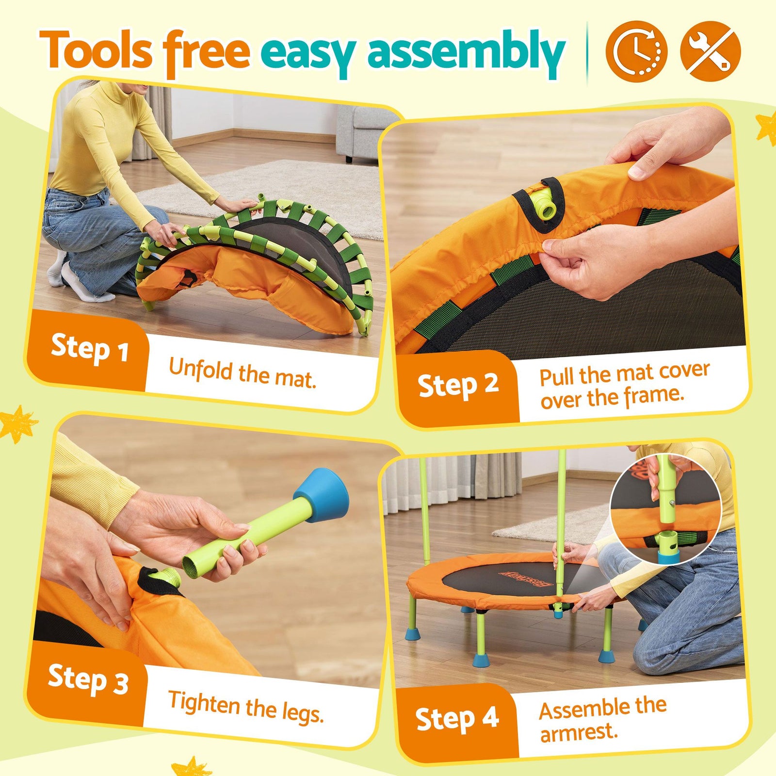 36inch Kids Trampoline Foldable Rebounder Fitness for Ages 3+ Orange