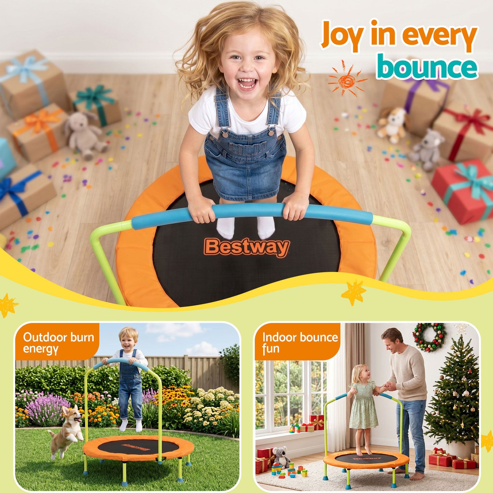 36inch Kids Trampoline Foldable Rebounder Fitness for Ages 3+ Orange