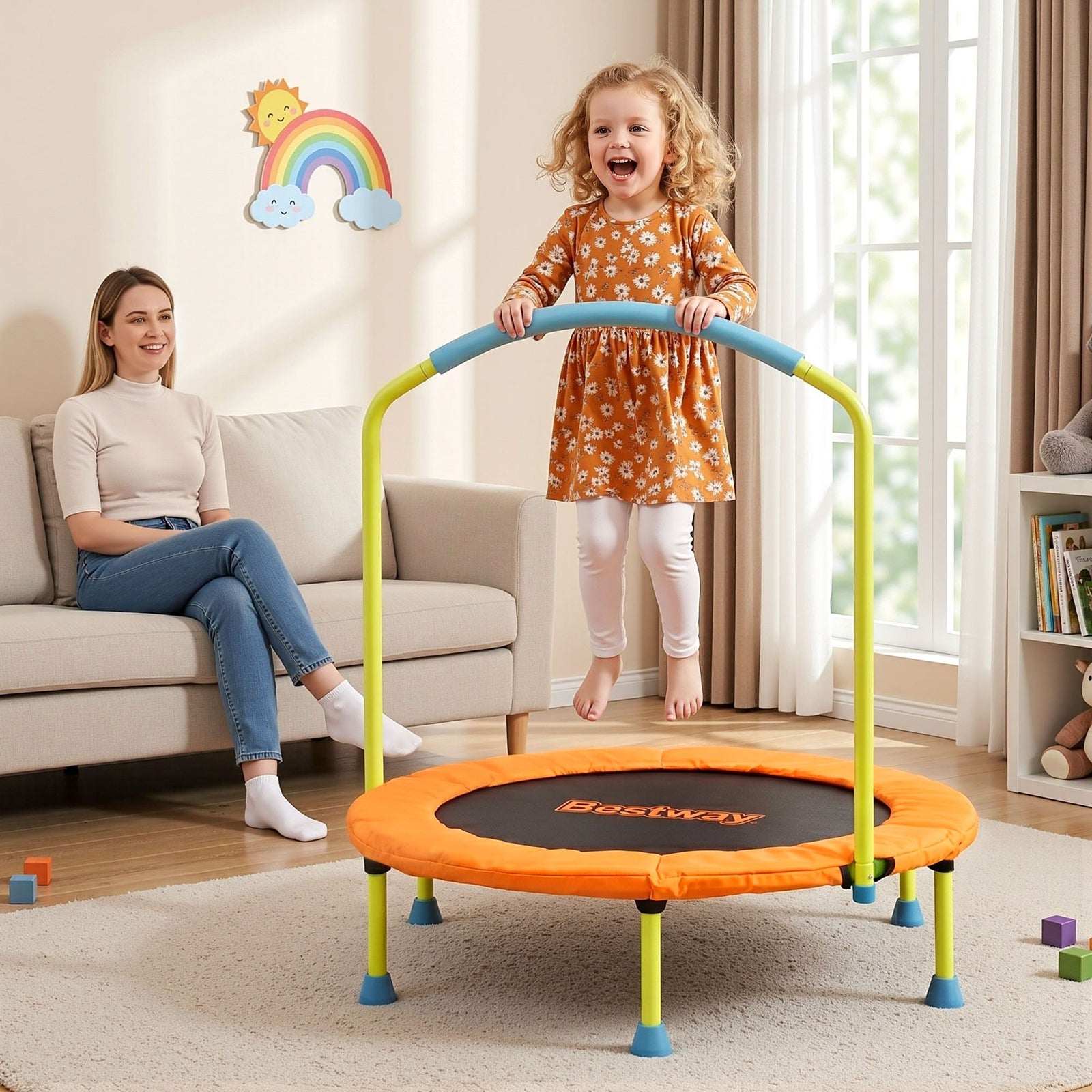 36inch Kids Trampoline Foldable Rebounder Fitness for Ages 3+ Orange
