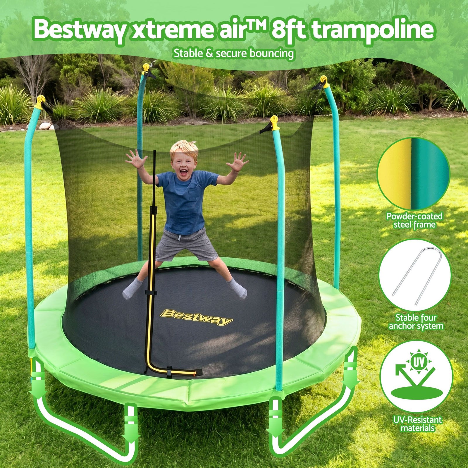 8ft Trampoline Kids Rebounder Safety Net Enclosure Outdoor Fitness 2.44m for Ages 6+