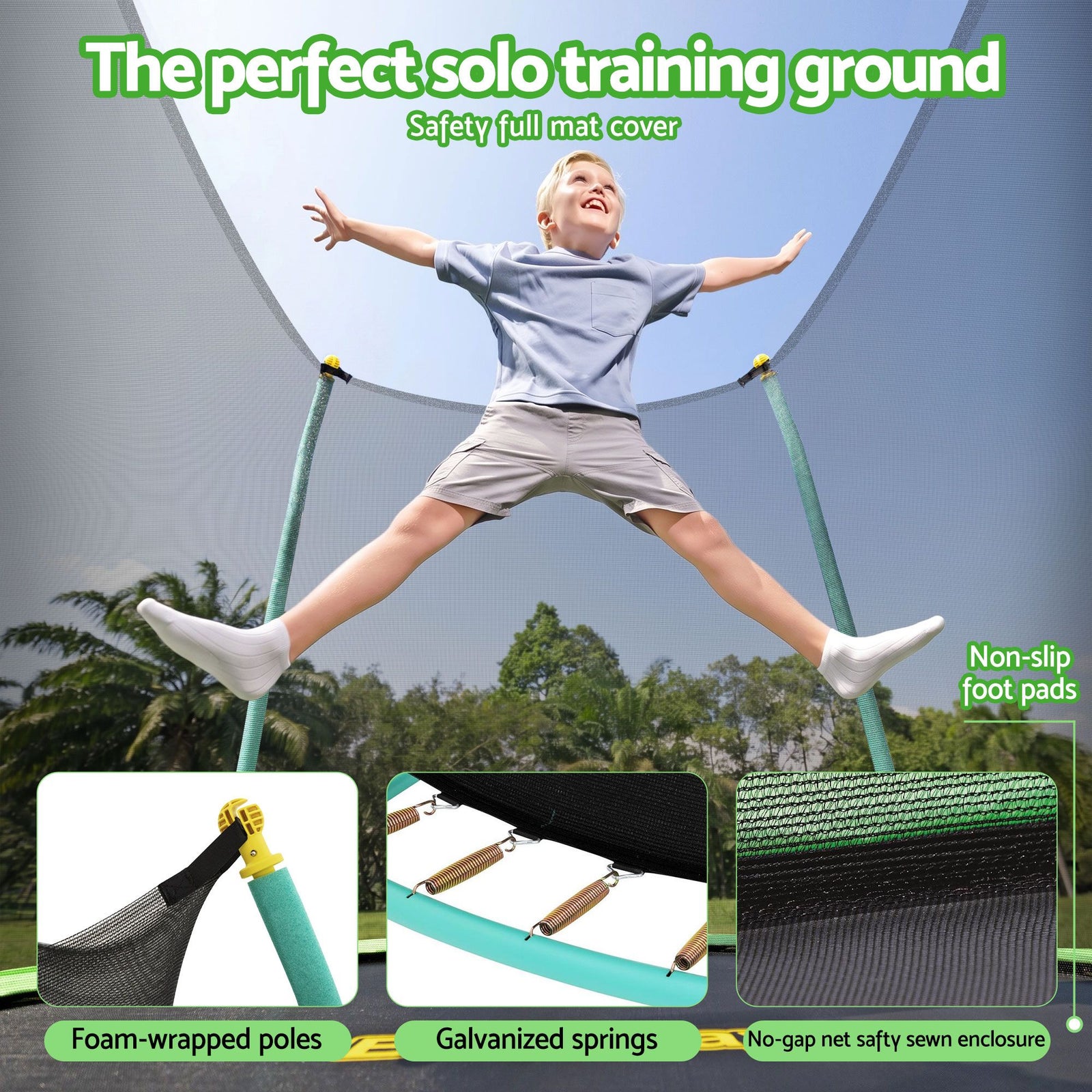 8ft Trampoline Kids Rebounder Safety Net Enclosure Outdoor Fitness 2.44m for Ages 6+