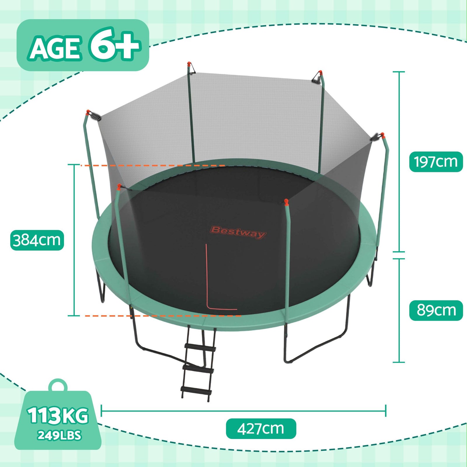 14ft Trampoline Kids Rebounder Safety Net Enclosure Outdoor Fitness 4.27m for Ages 6+