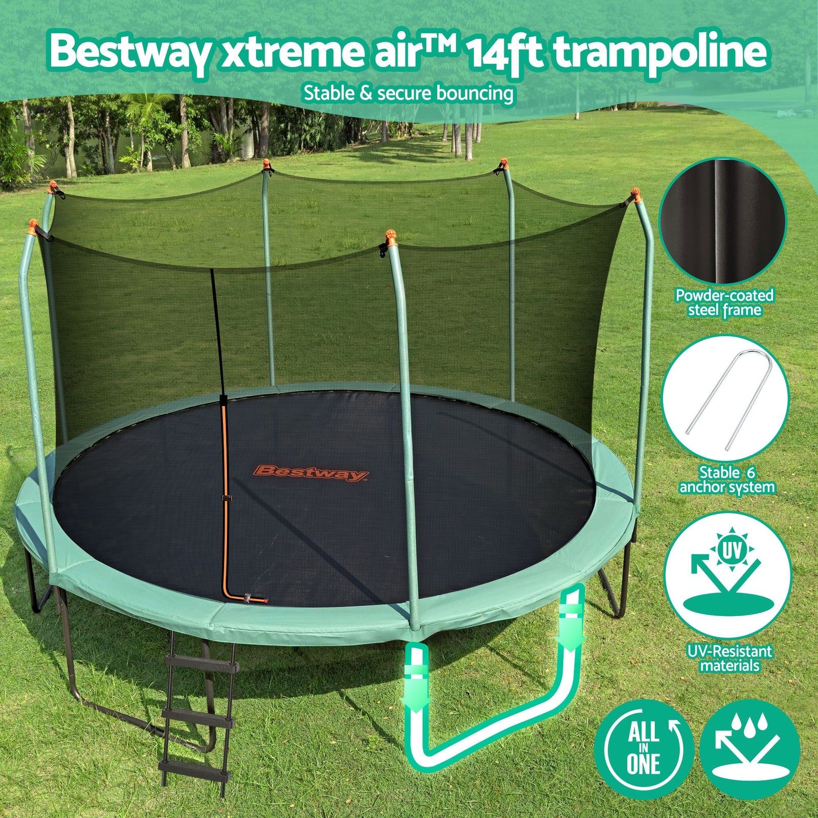 14ft Trampoline Kids Rebounder Safety Net Enclosure Outdoor Fitness 4.27m for Ages 6+