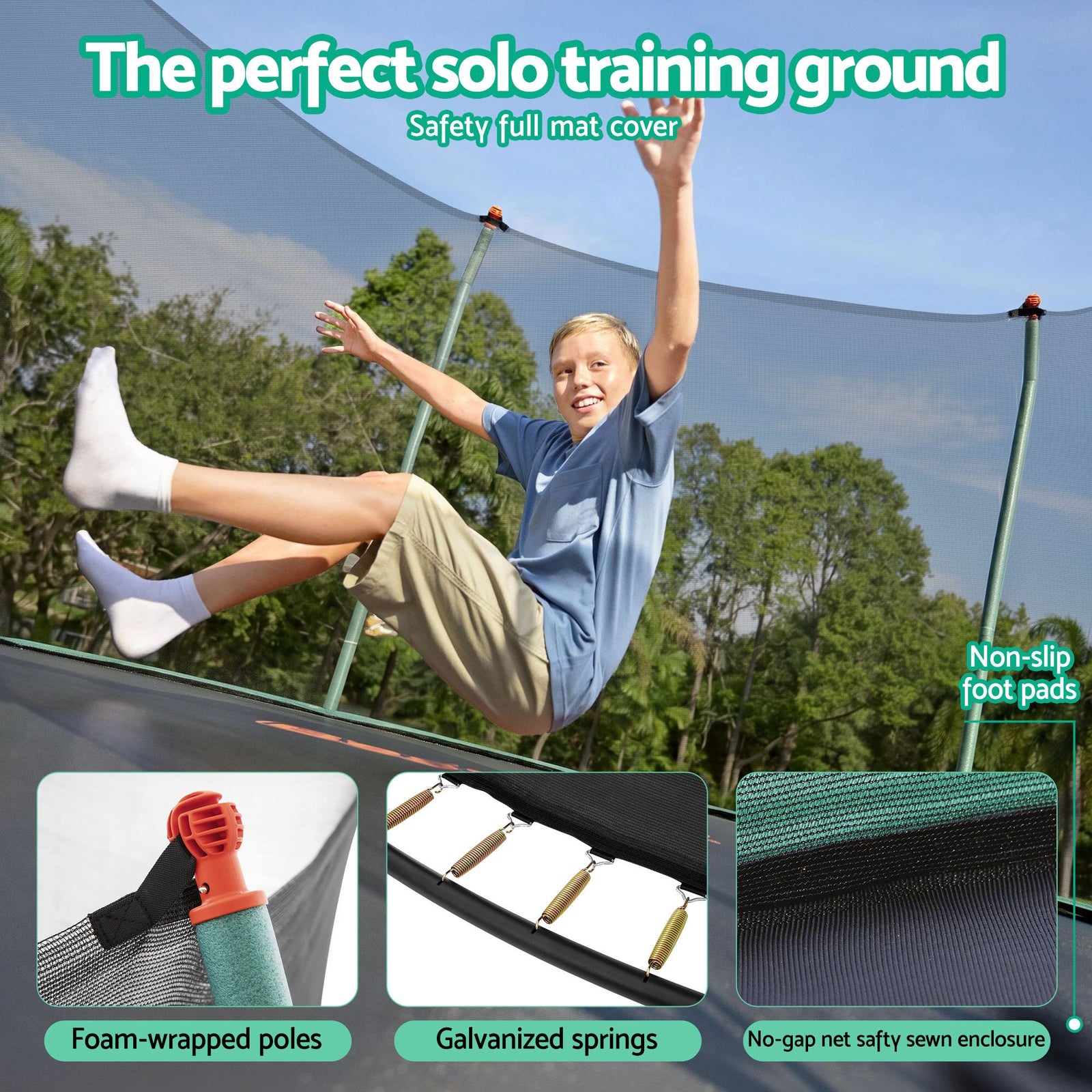 14ft Trampoline Kids Rebounder Safety Net Enclosure Outdoor Fitness 4.27m for Ages 6+