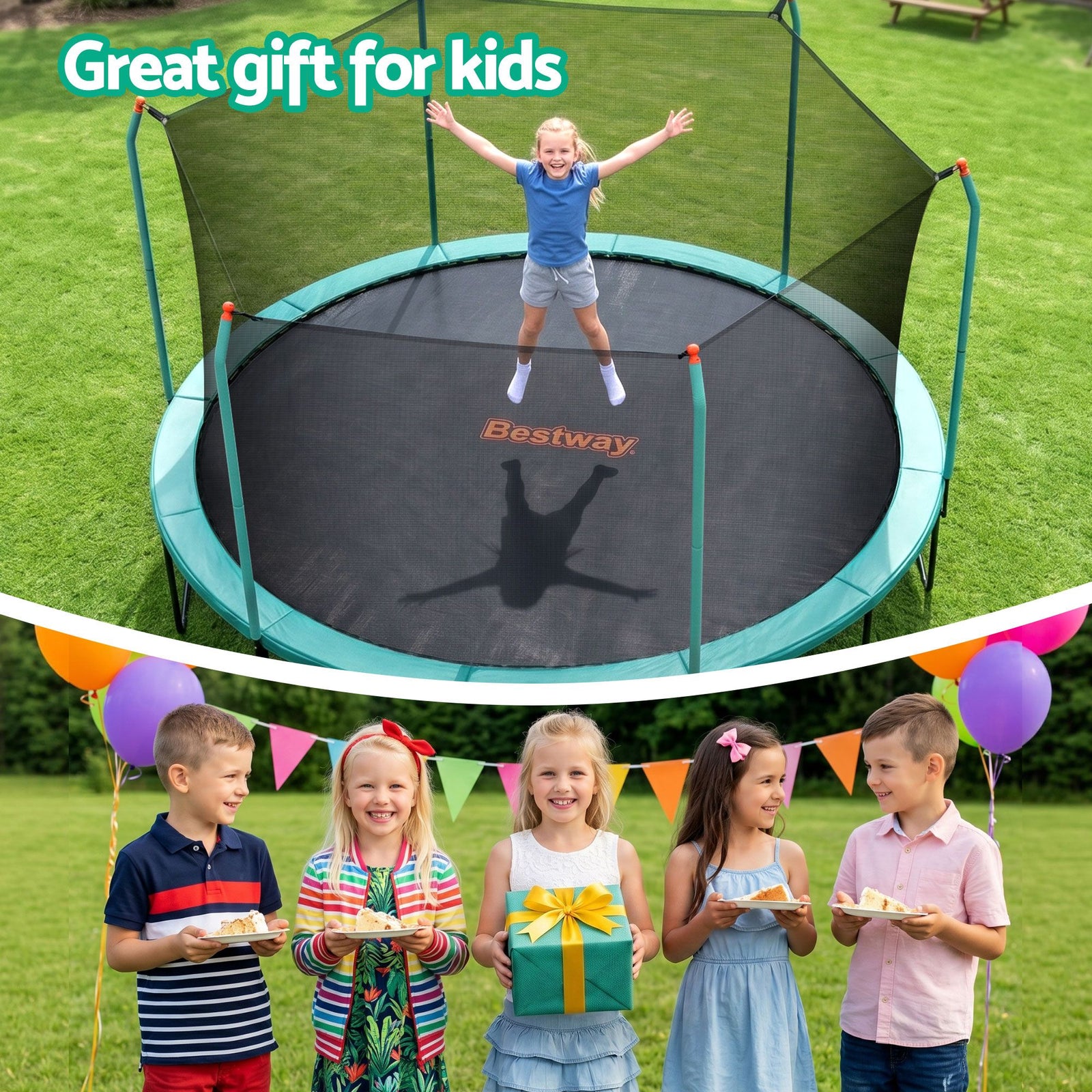 14ft Trampoline Kids Rebounder Safety Net Enclosure Outdoor Fitness 4.27m for Ages 6+