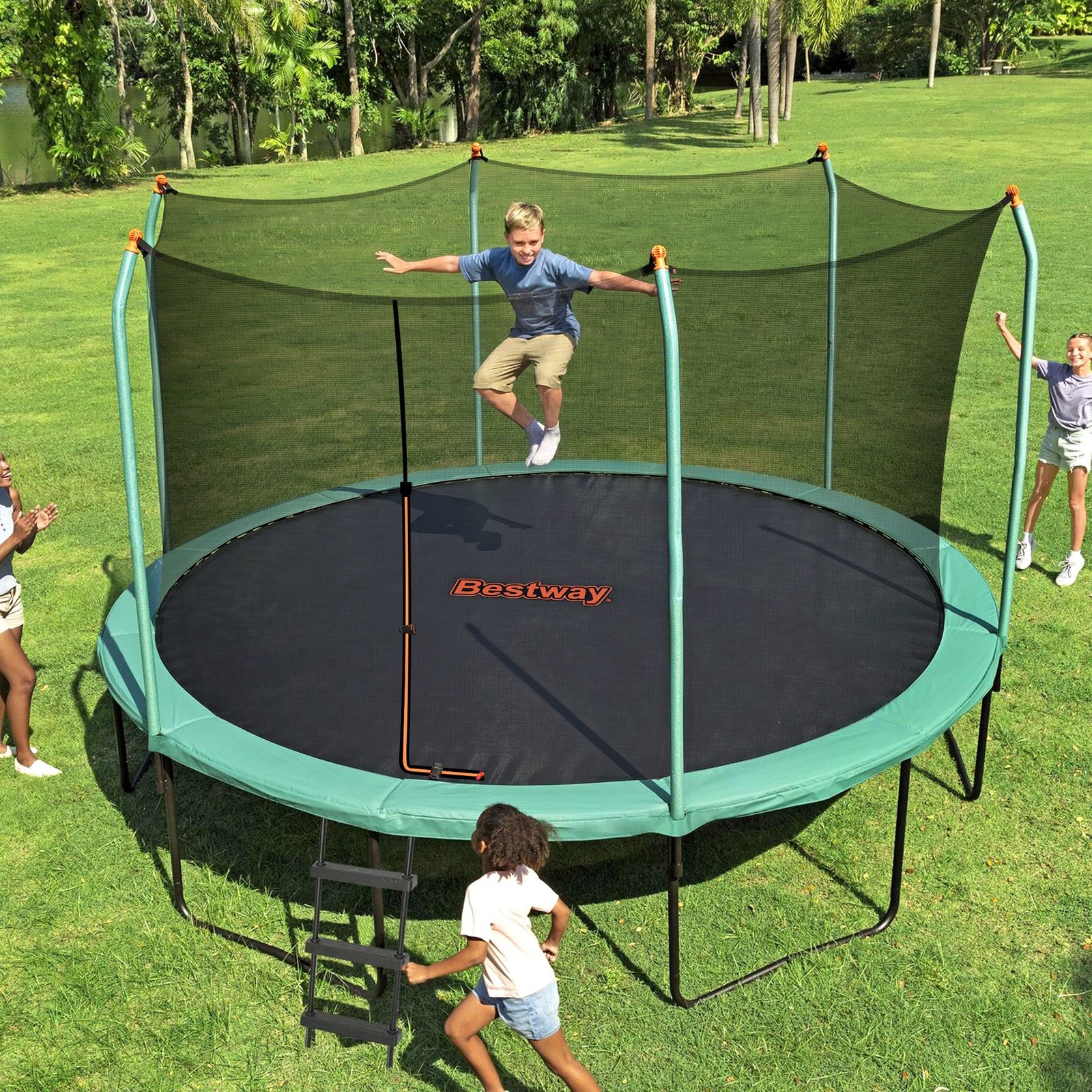 14ft Trampoline Kids Rebounder Safety Net Enclosure Outdoor Fitness 4.27m for Ages 6+