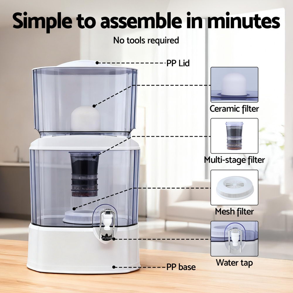 Benchtop Water Filter 24L Gravity Multi-Stage BPA-Free Home Camping