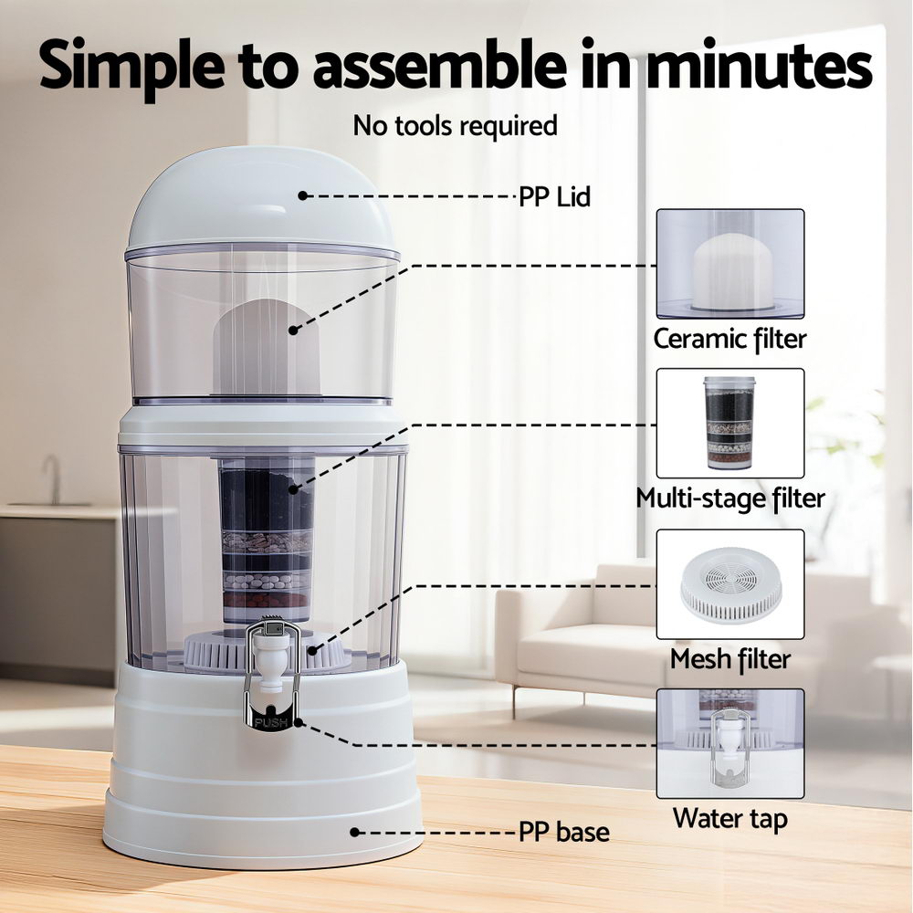 Benchtop Water Filter 14L Gravity Multi-Stage BPA-Free Home Camping