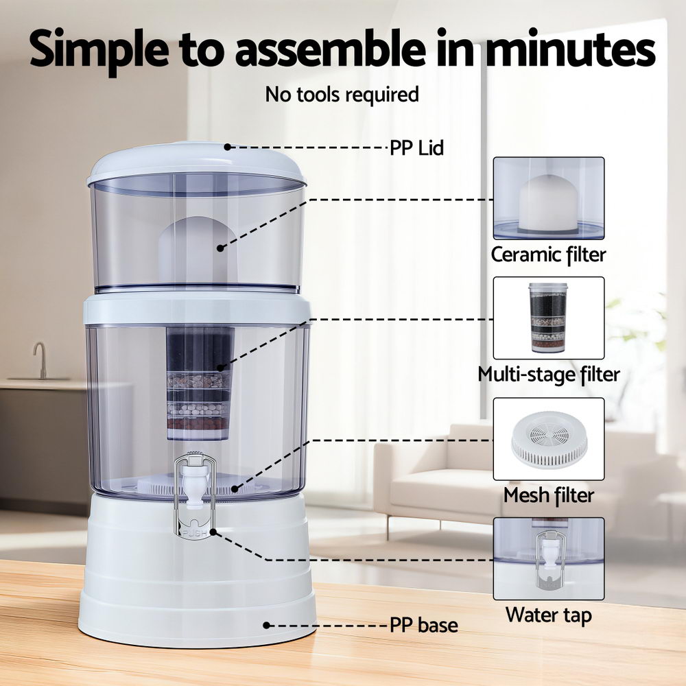 Benchtop Water Filter 16L Gravity Multi-Stage BPA-Free Home Camping