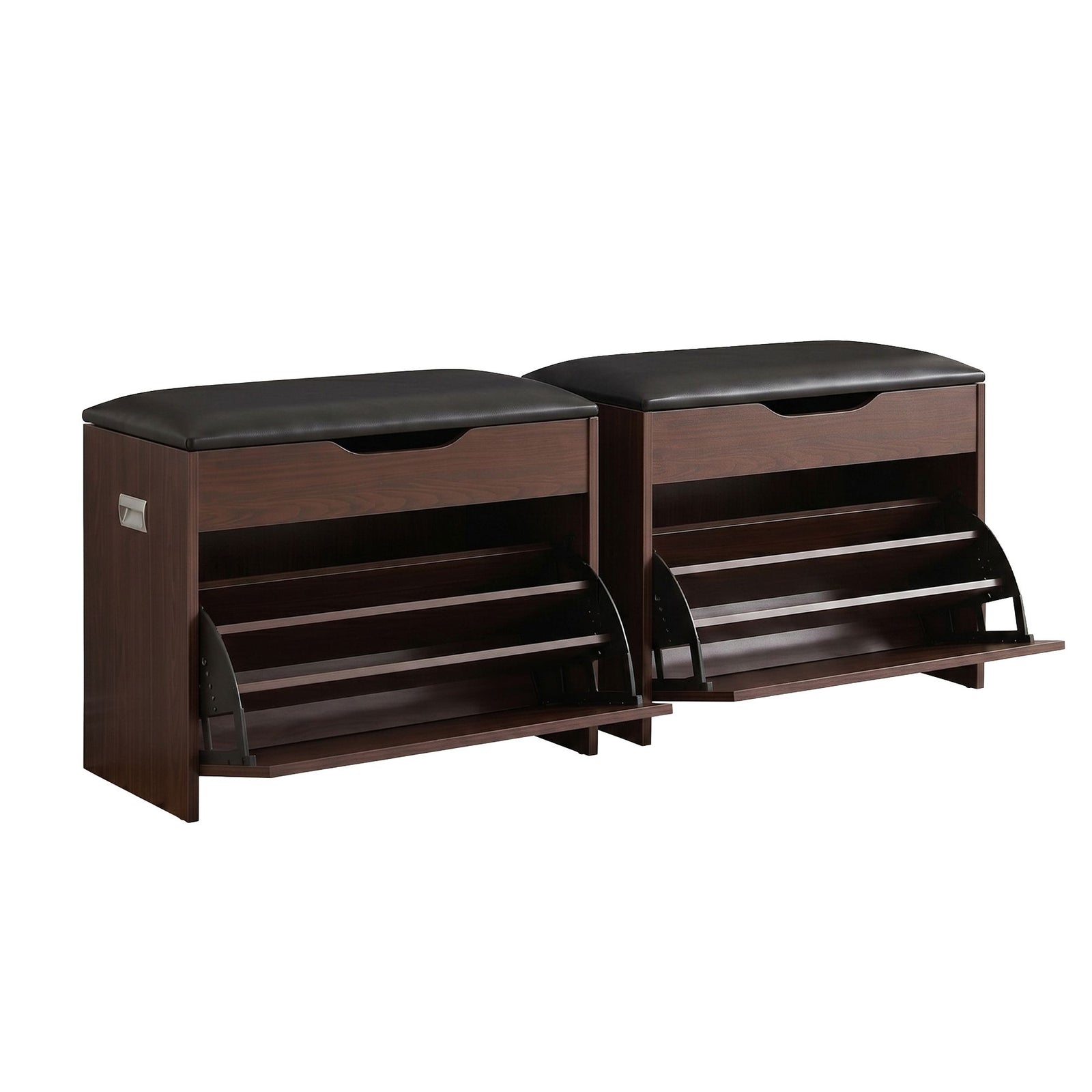 Artiss Shoe Bench Set of 2 – Walnut, Lift‑Up Seat, Flip Drawer, 9‑Pair Storage