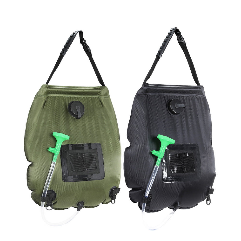 Camping Shower Bag 20L Set of 2 Portable Green Black