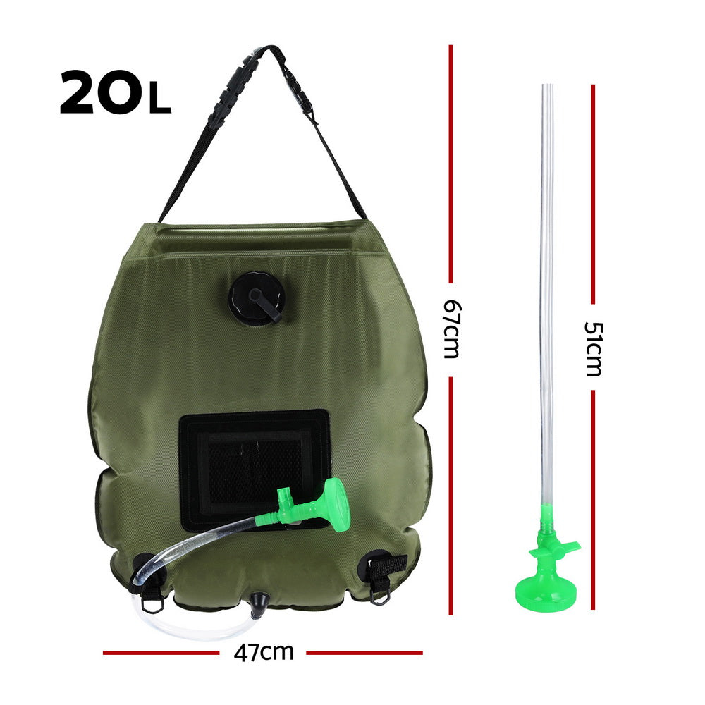 Camping Shower Bag 20L Set of 2 Portable Green Black