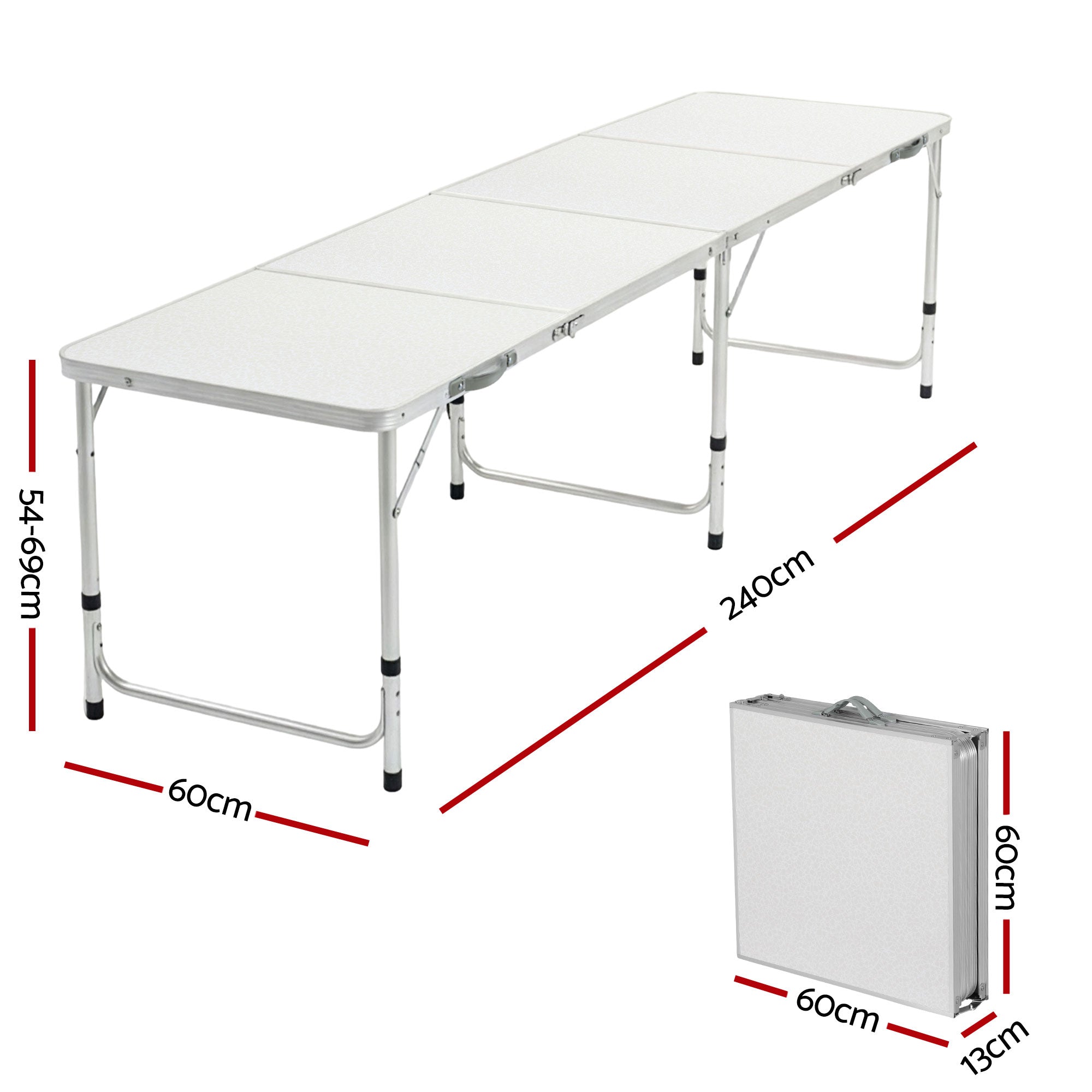 240cm Aluminium Folding Camping Table with Adjustable Height – Portable