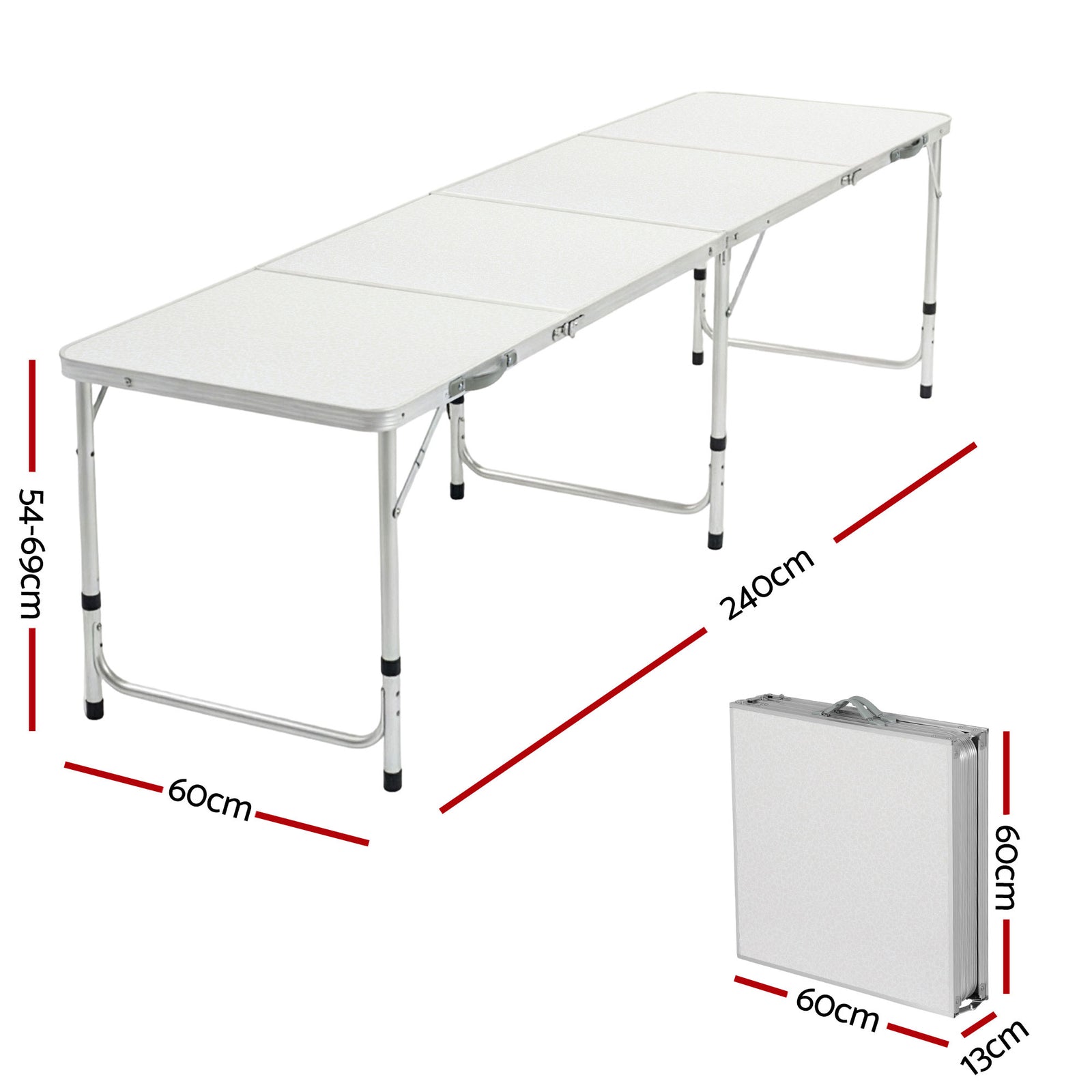 240cm Aluminium Folding Camping Table with Adjustable Height – Portable