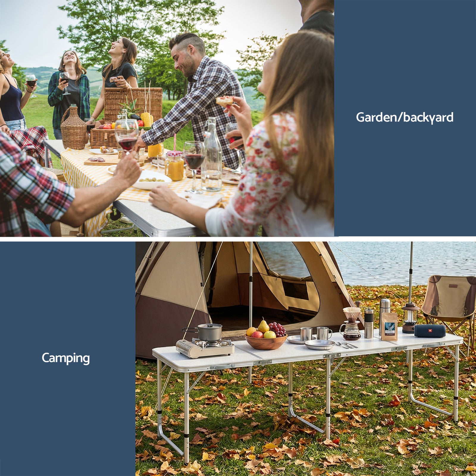 240cm Aluminium Folding Camping Table with Adjustable Height – Portable