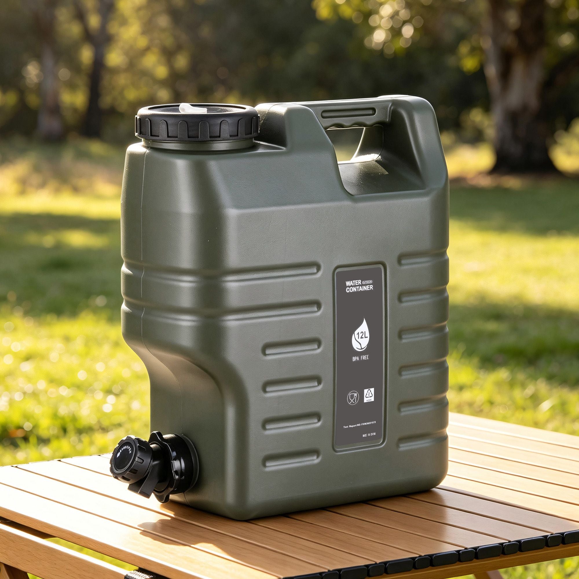 Weisshorn 12L Water Container with Tap Food Grade Camping Jerry Can, Green