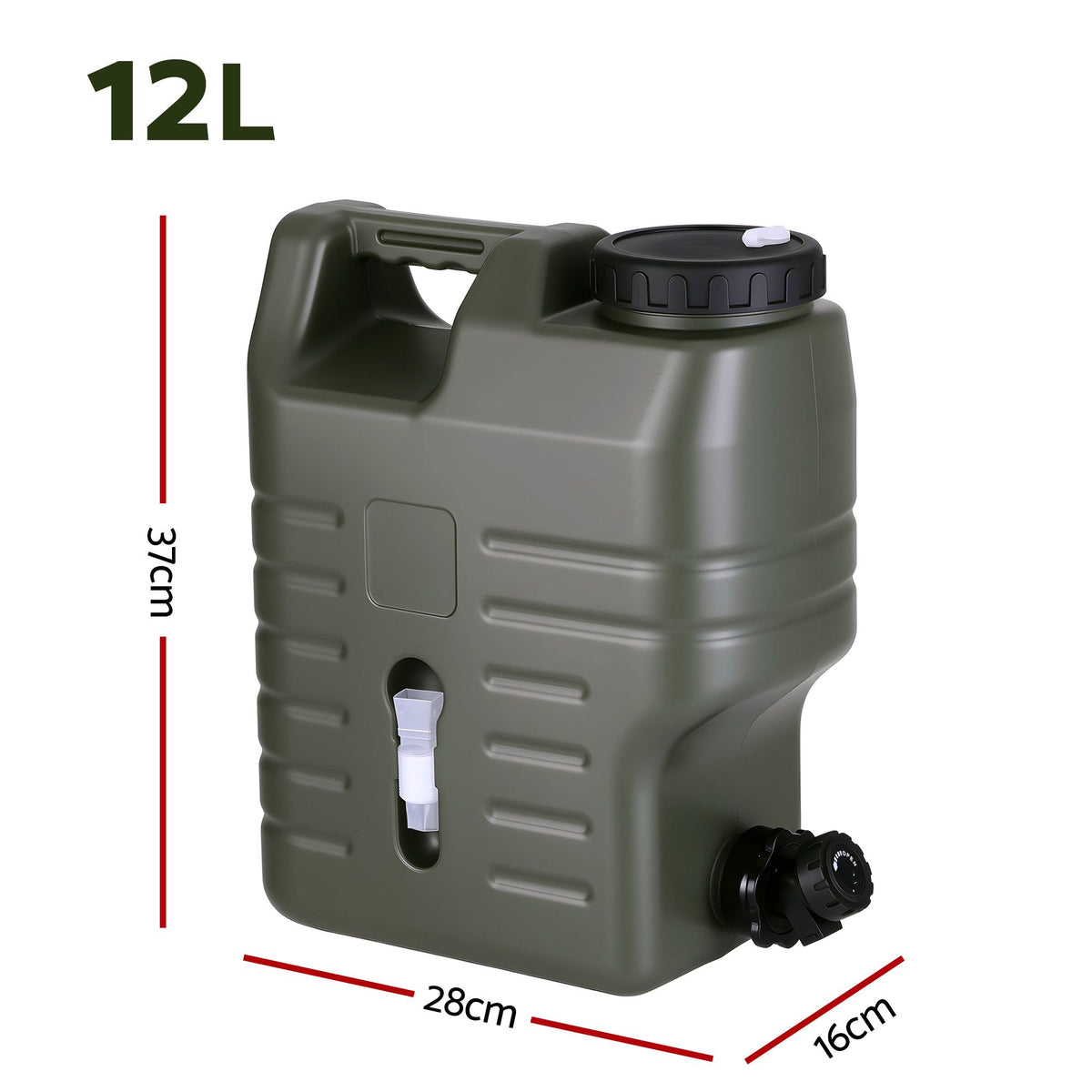Weisshorn 12L Water Container with Tap Food Grade Camping Jerry Can, Green