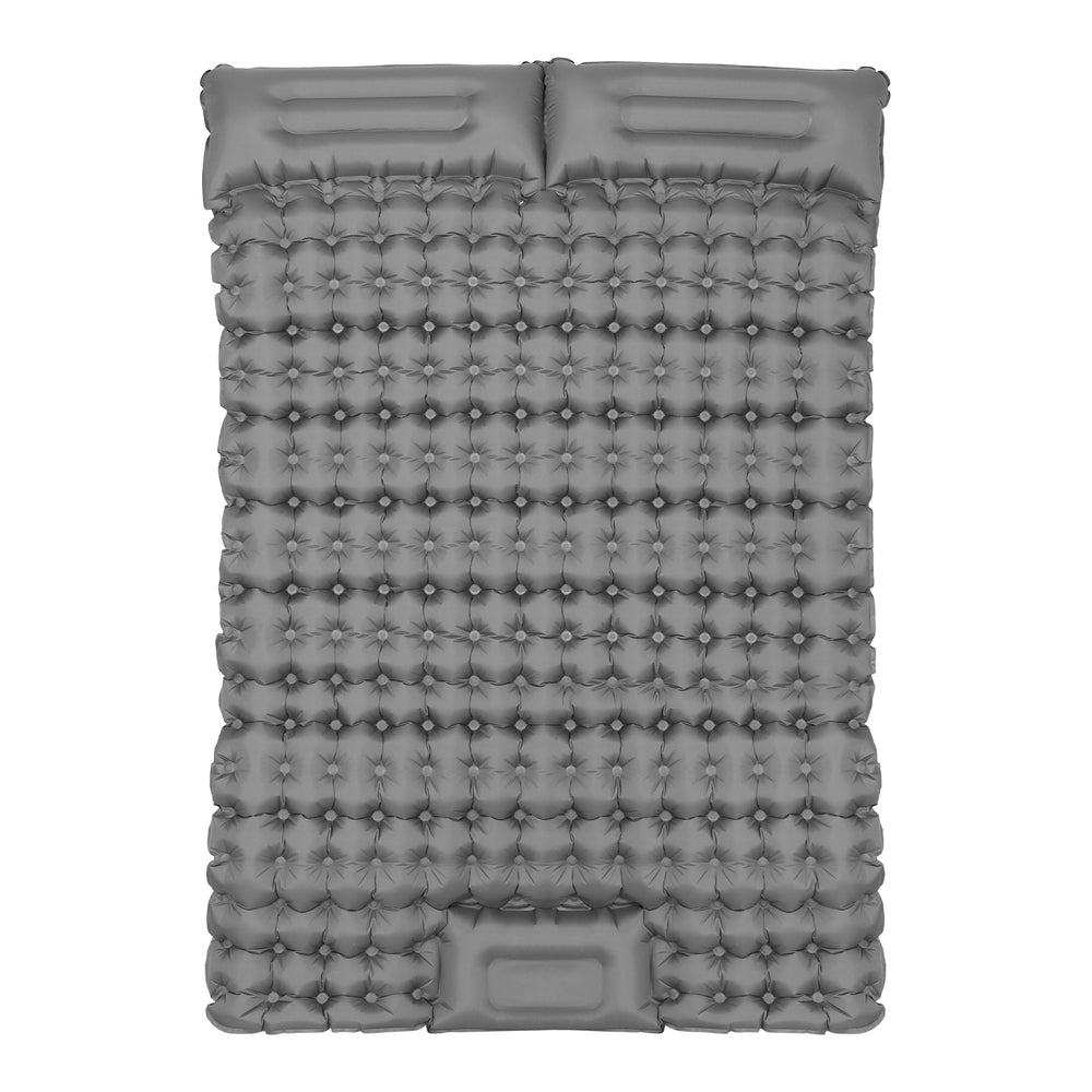 Self Inflating Camping Mat Double 9cm Pillow Green Blue 200cm Foot Pump Bag