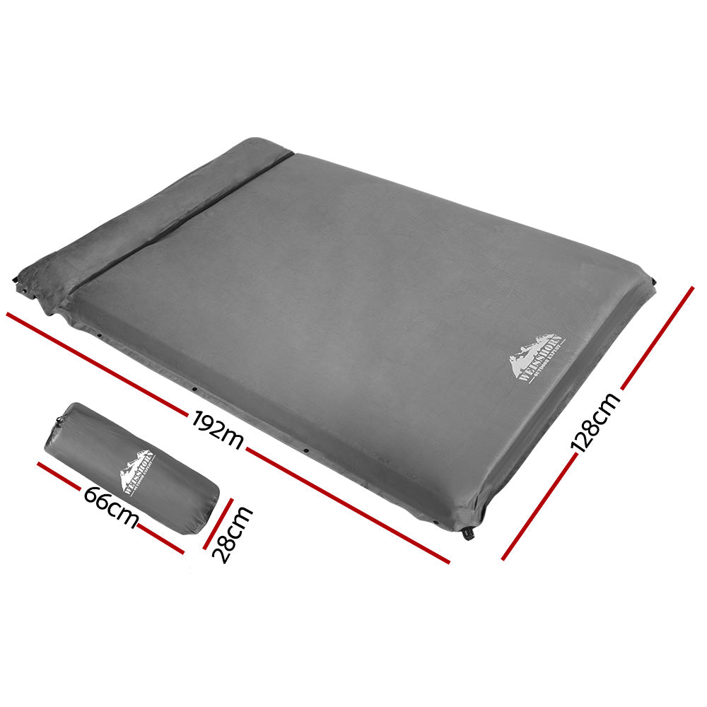 Double Self Inflating Camping Mat 10cm Thick Suede Top - Grey