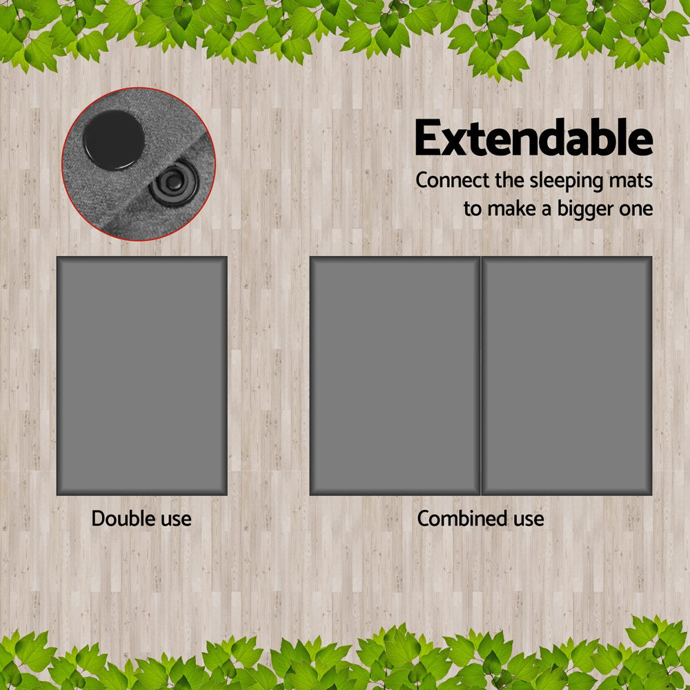 Double Self Inflating Camping Mat 10cm Thick Suede Top - Grey